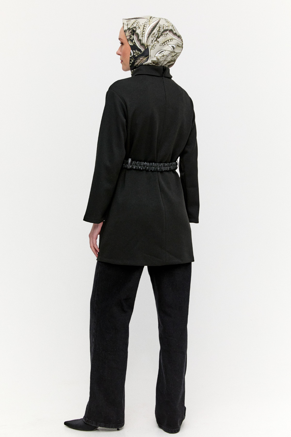 Asimetrik Suni Deri Detaylı Örme Tunik, Tesettür Giyim