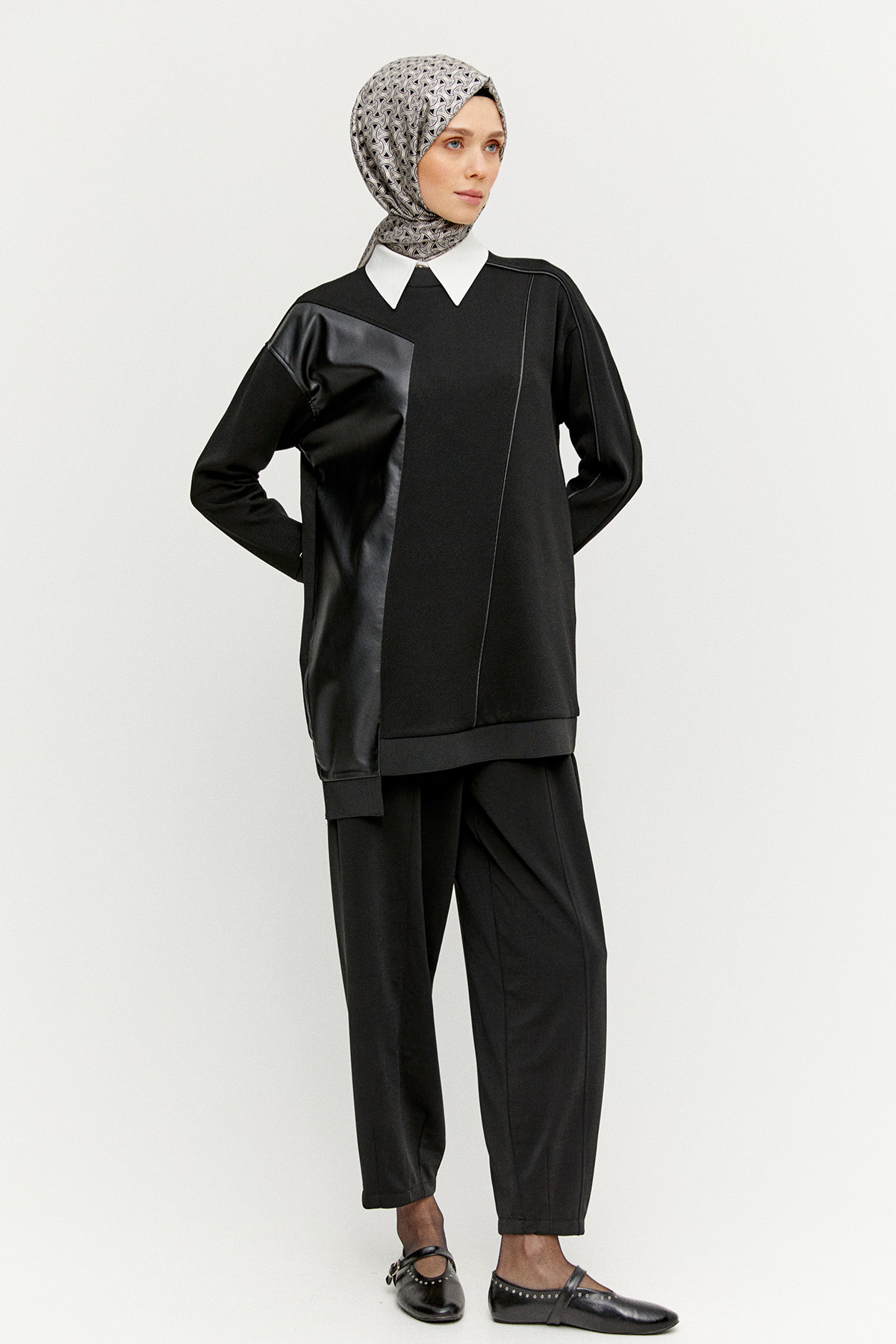 Suni Derili Asimetrik Örme Tunik, Tesettür Giyim