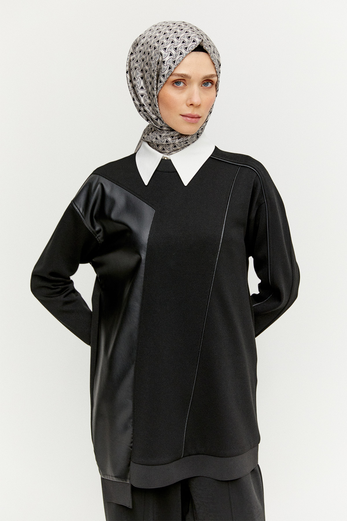 Suni Derili Asimetrik Örme Tunik, Tesettür Giyim