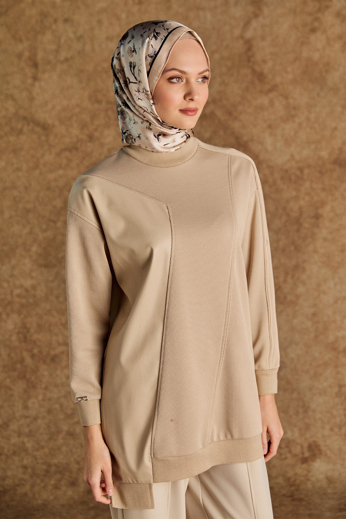 Suni Deri Kombinli Asimetrik Örme Tunik