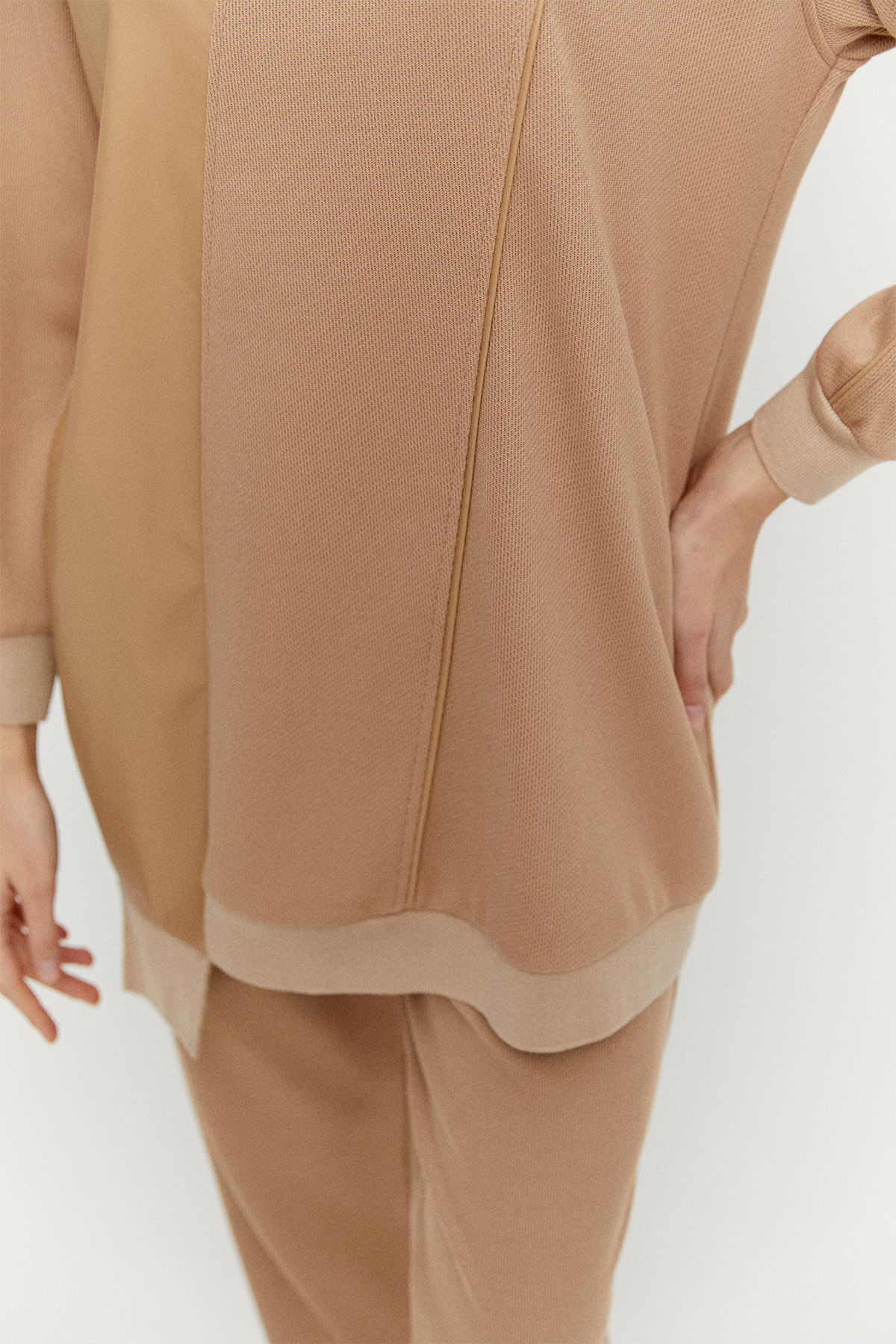 Suni Deri Kombinli Asimetrik Örme Tunik