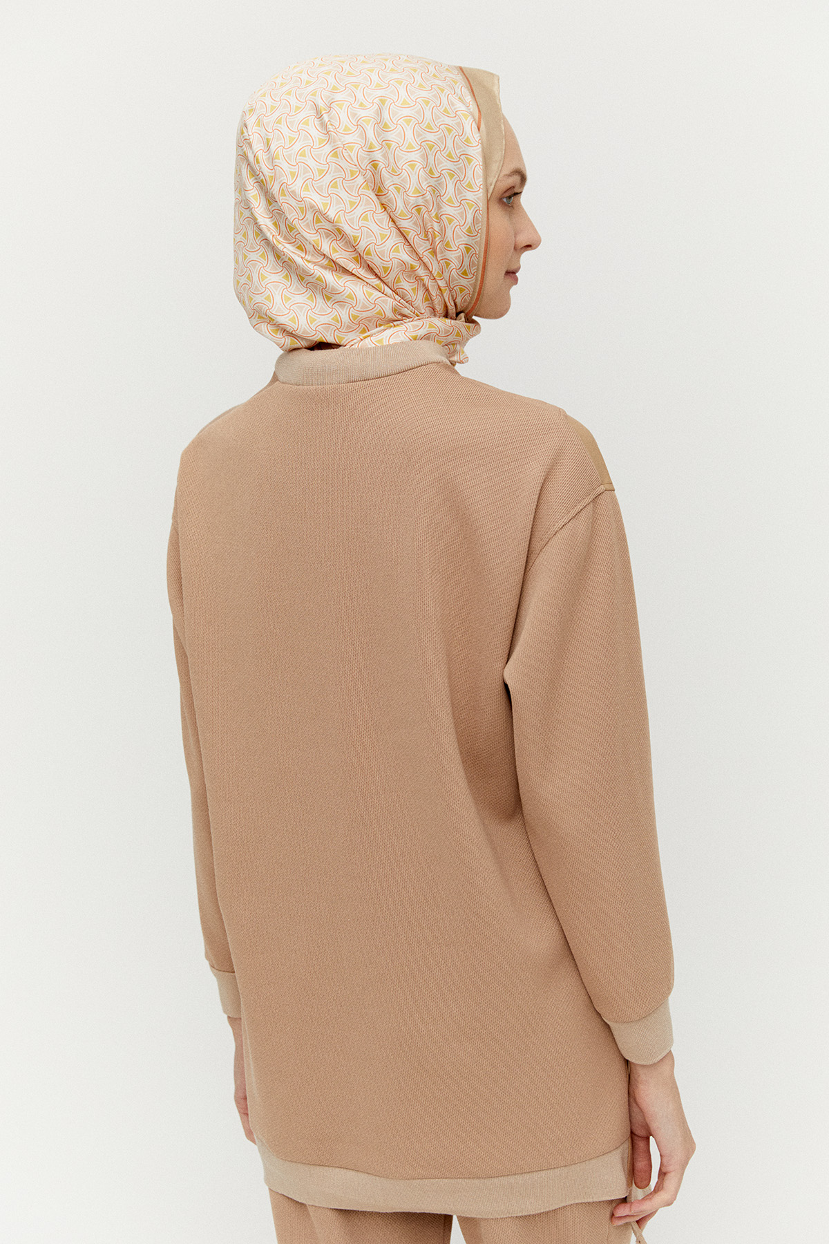 Suni Deri Kombinli Asimetrik Örme Tunik