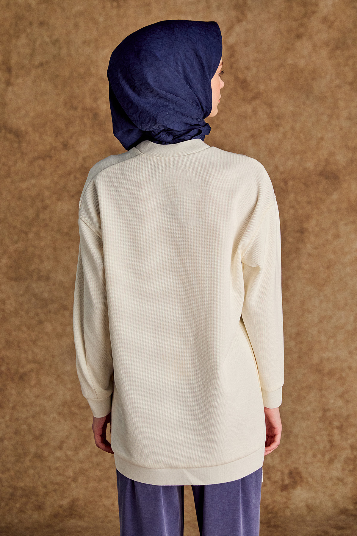 Suni Deri Kombinli Asimetrik Örme Tunik