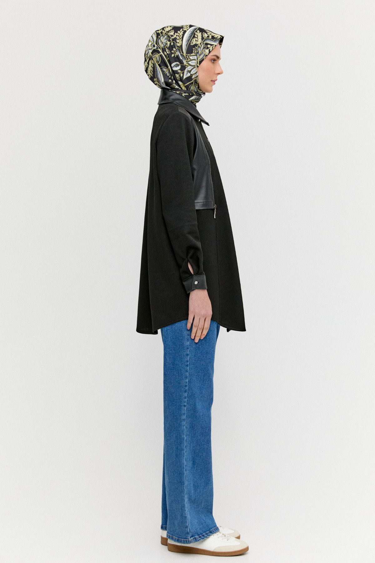 Suni Deri Detaylı Örme Tunik, Tesettür Giyim