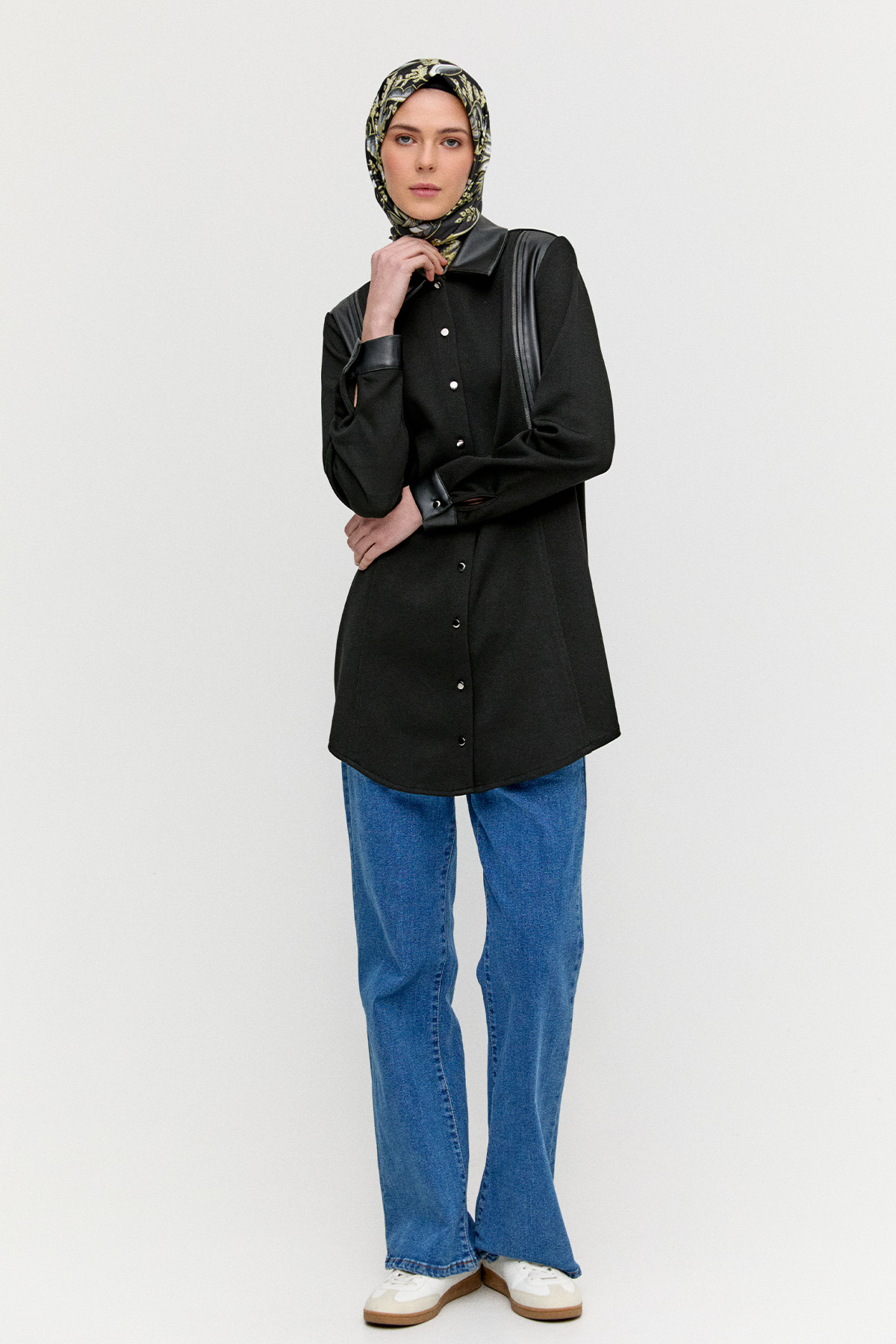 Suni Deri Detaylı Örme Tunik, Tesettür Giyim