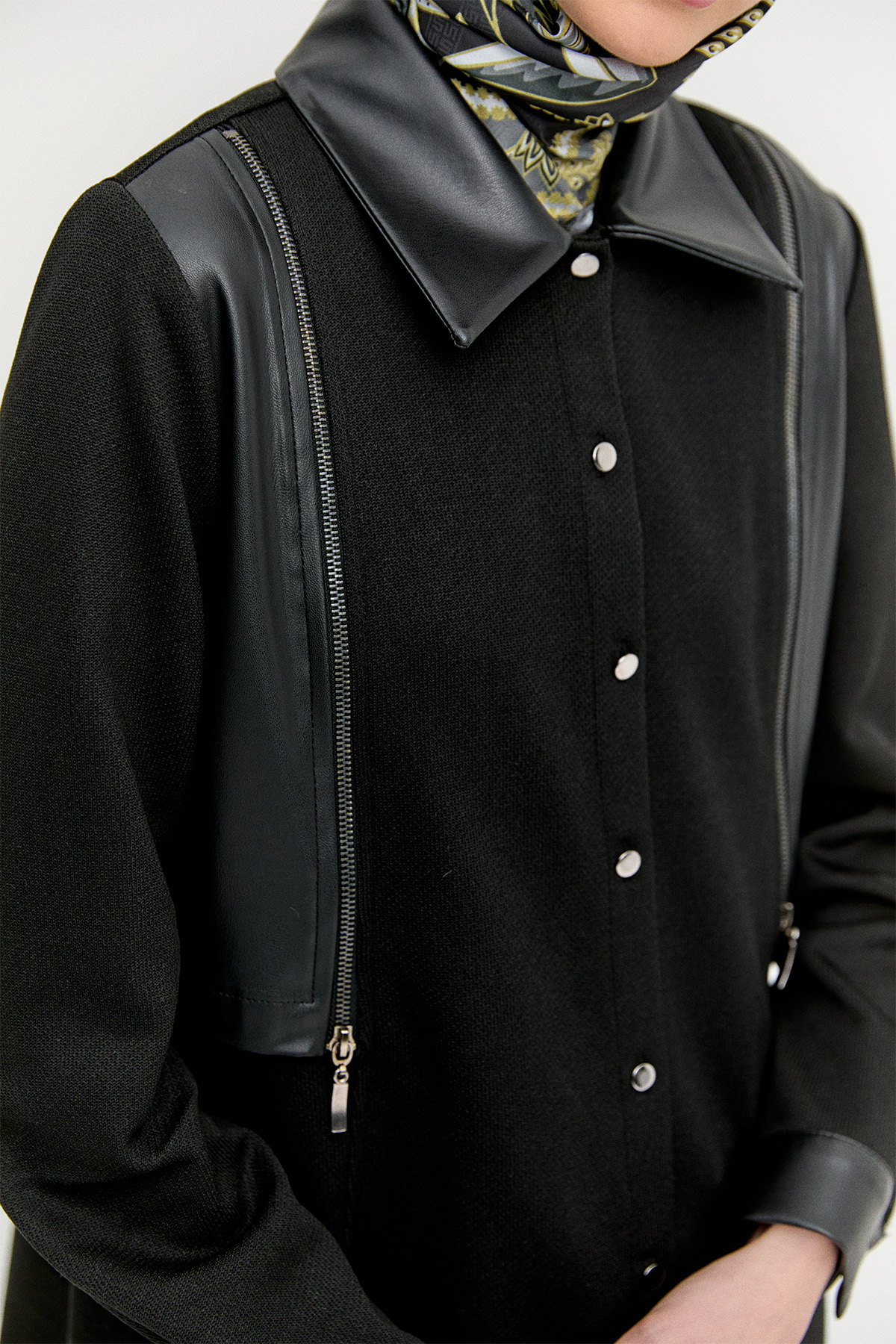 Suni Deri Detaylı Örme Tunik, Tesettür Giyim