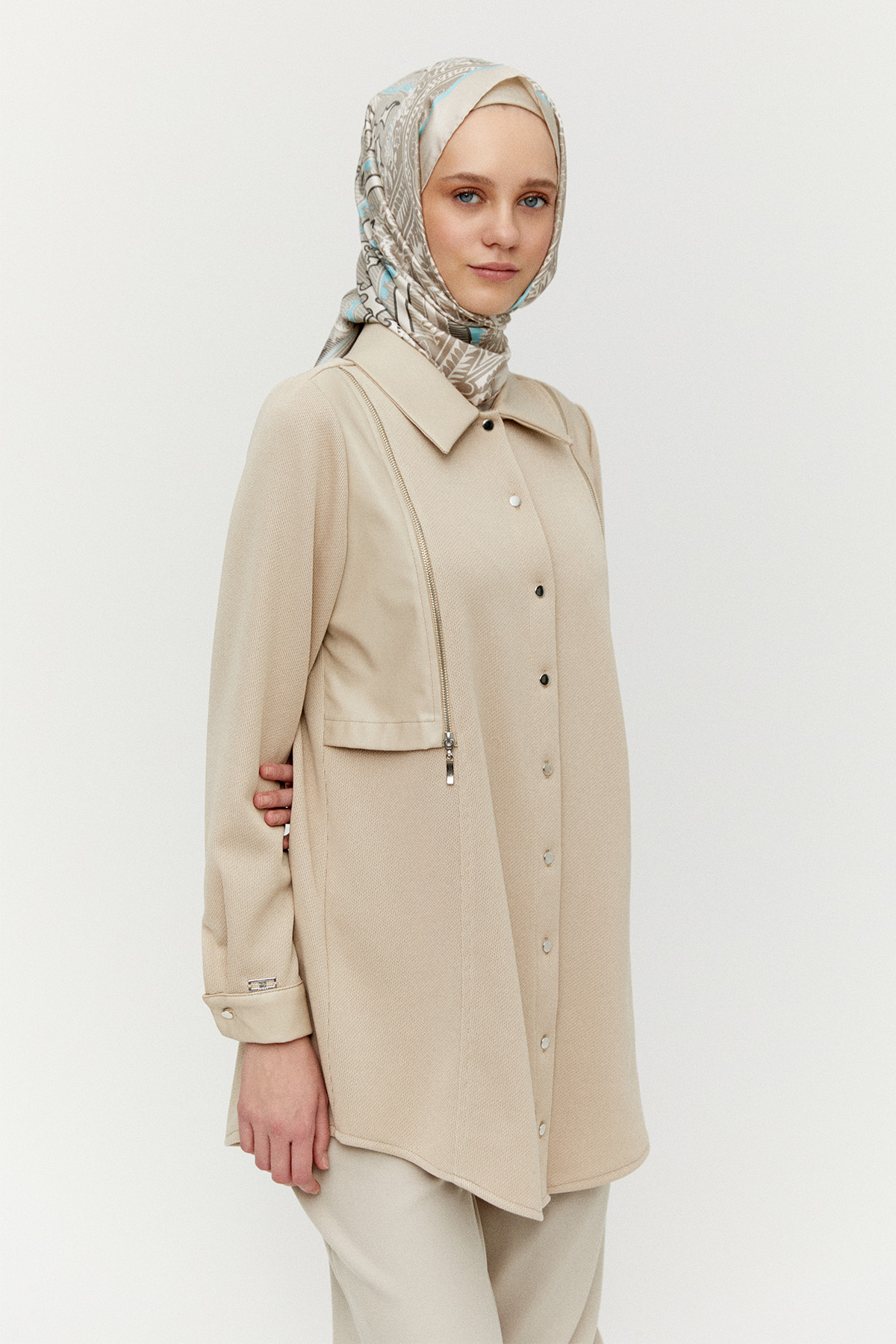 Suni Deri Detaylı Örme Tunik