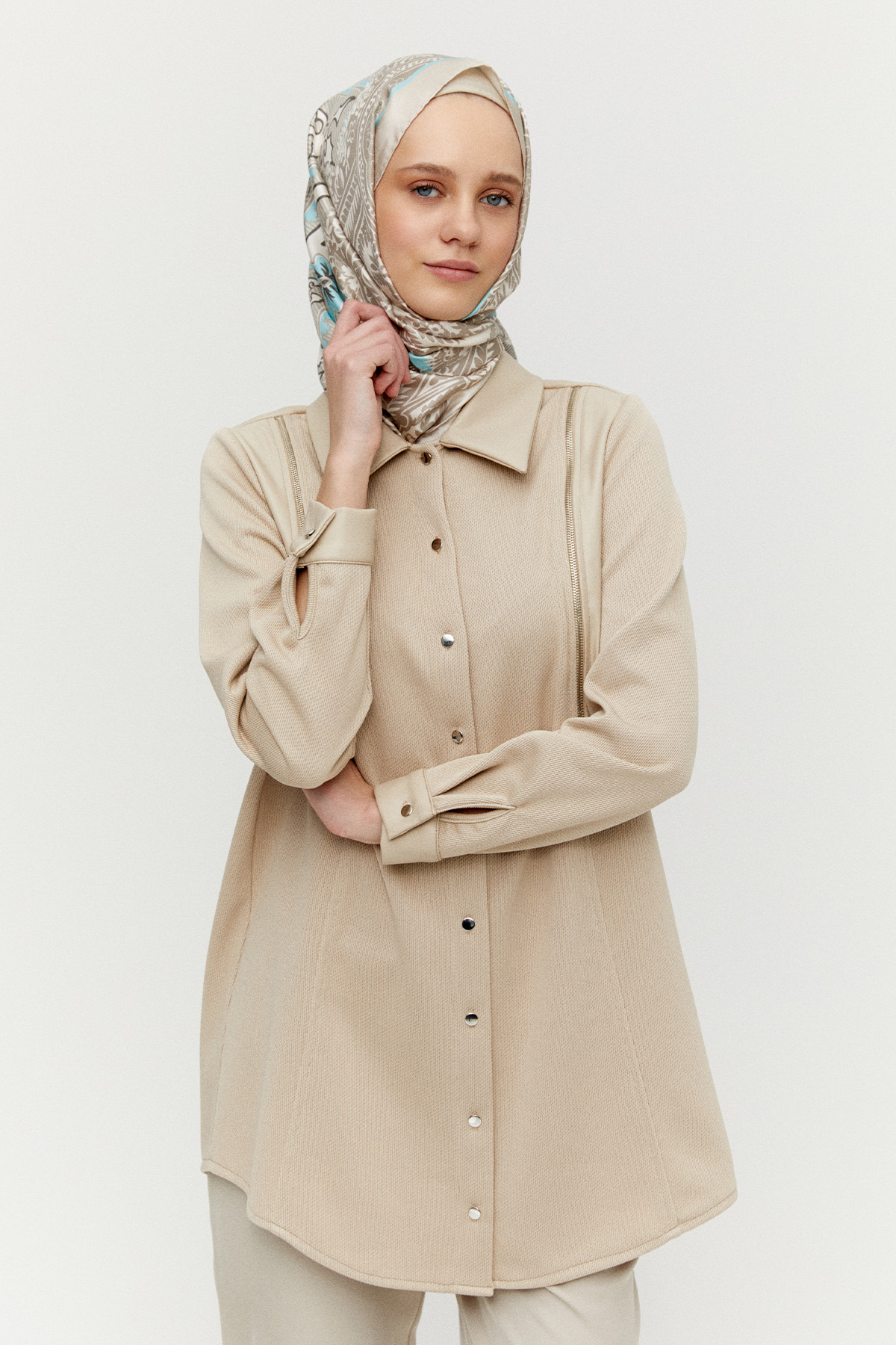 Suni Deri Detaylı Örme Tunik