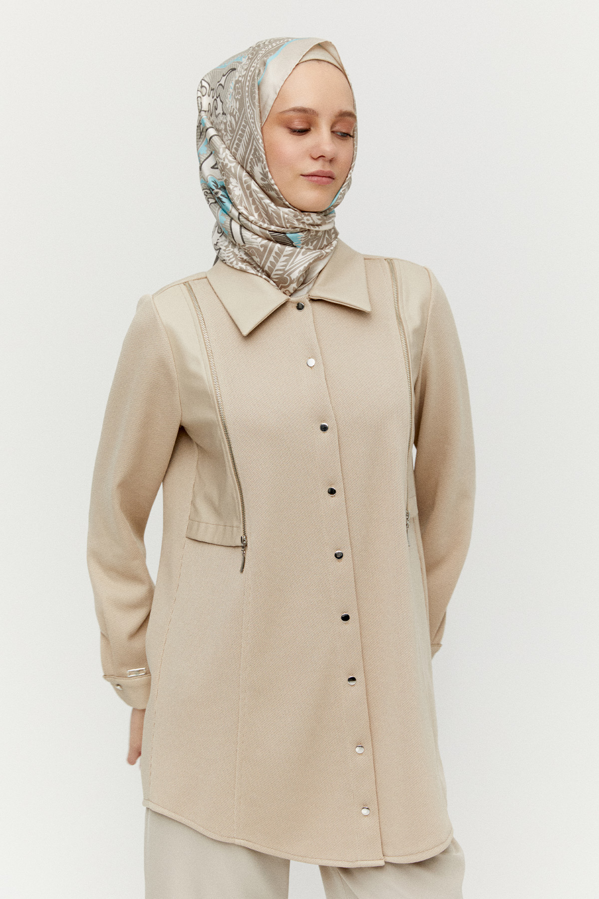 Suni Deri Detaylı Örme Tunik