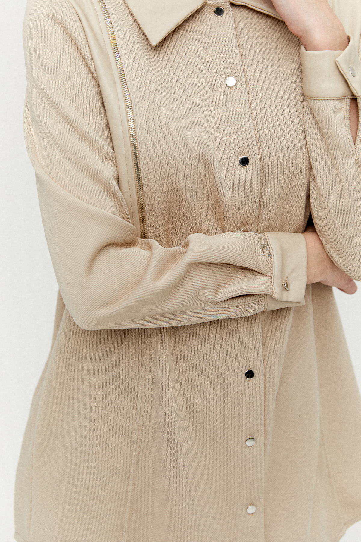 Suni Deri Detaylı Örme Tunik