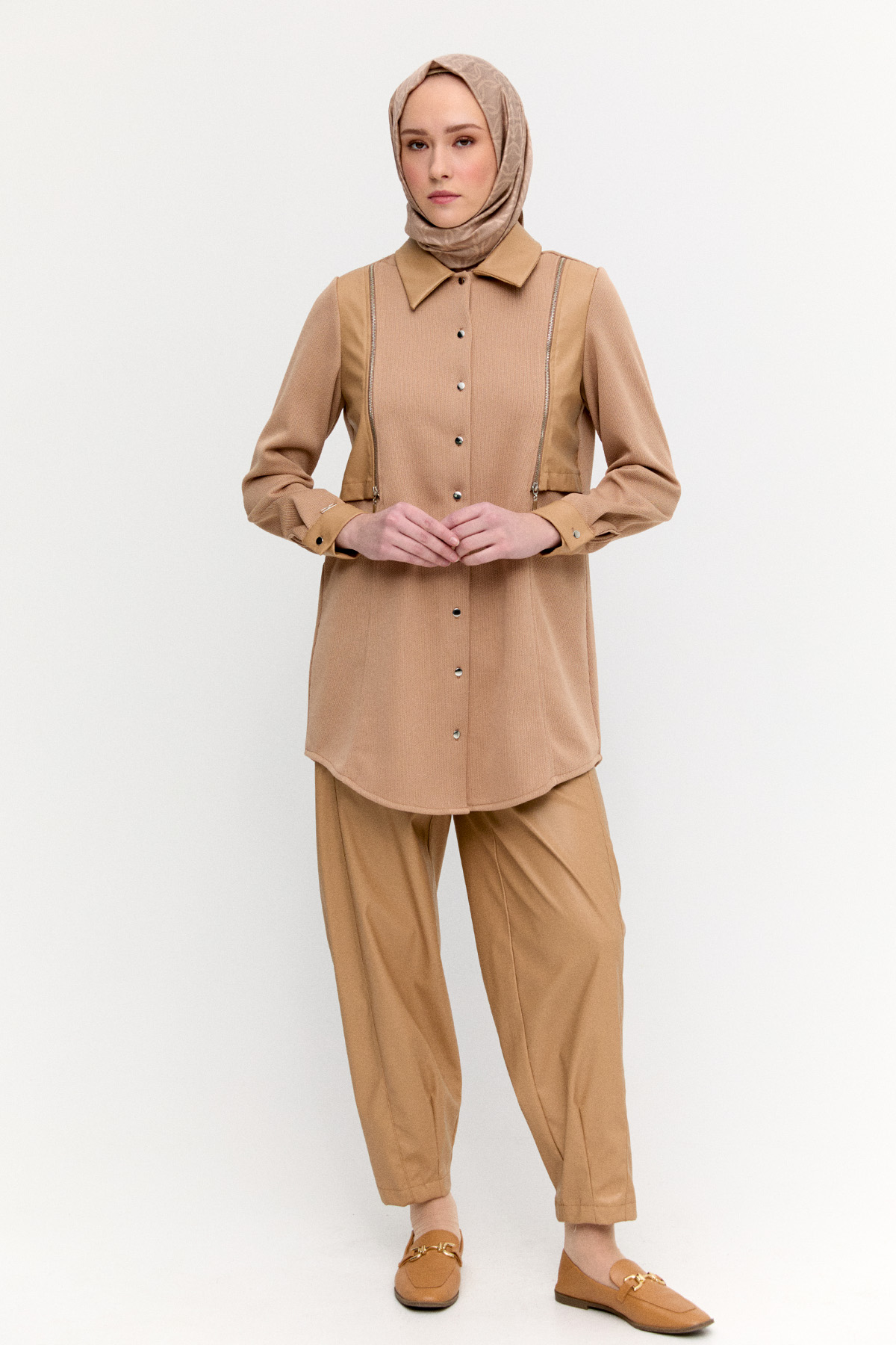 Suni Deri Detaylı Örme Tunik, Tesettür Giyim