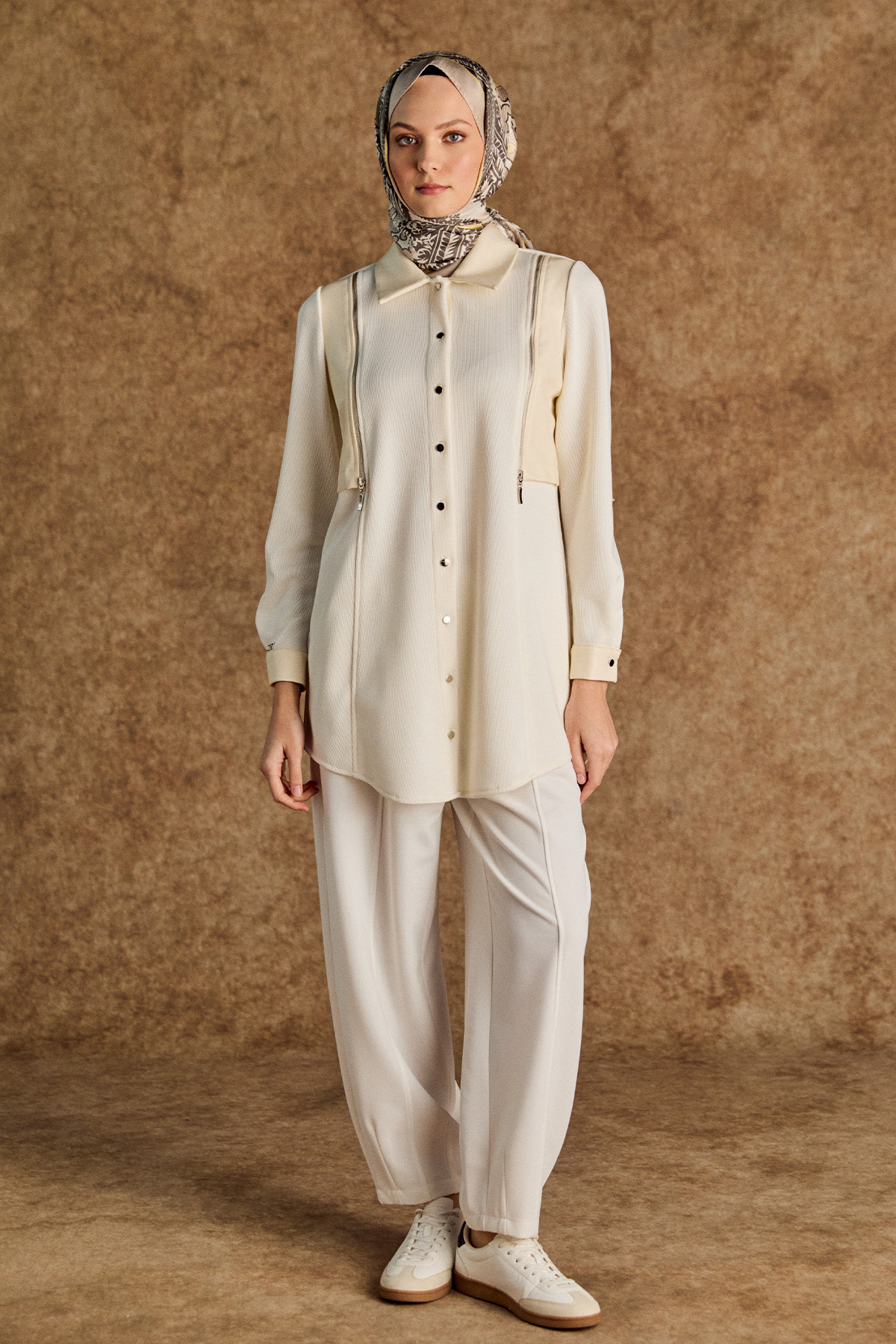 Suni Deri Detaylı Örme Tunik