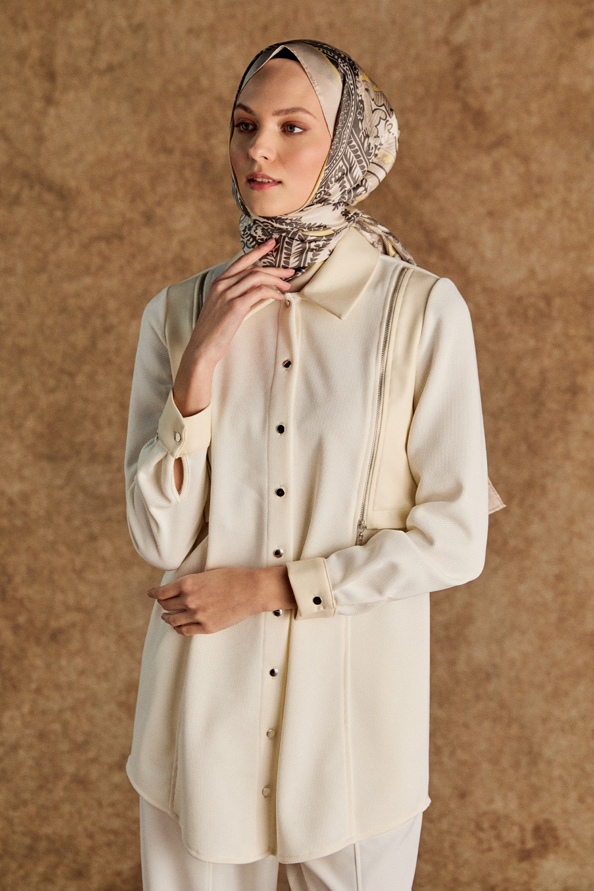 Suni Deri Detaylı Örme Tunik