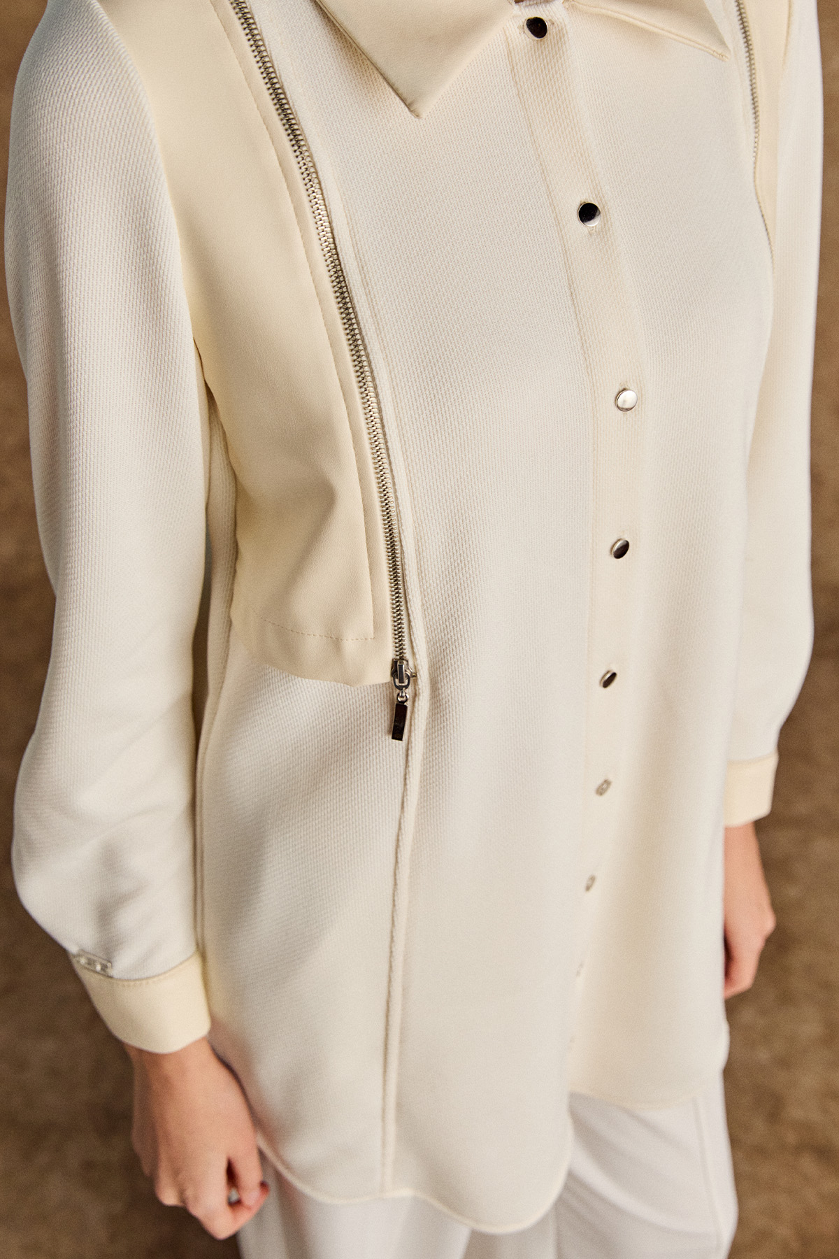 Suni Deri Detaylı Örme Tunik