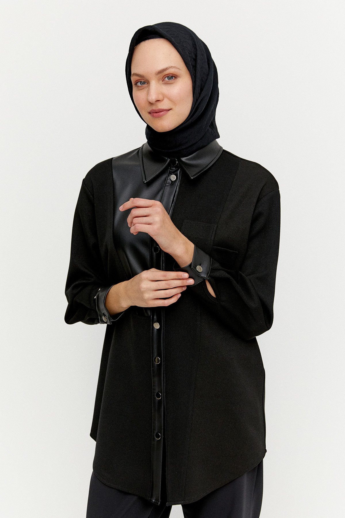 Deri Kombinli Örme Tunik