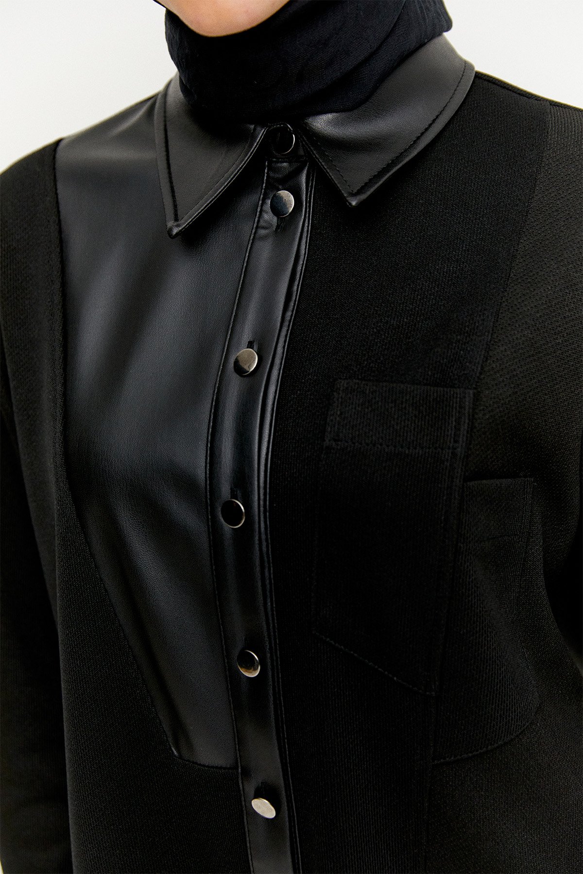 Deri Kombinli Örme Tunik