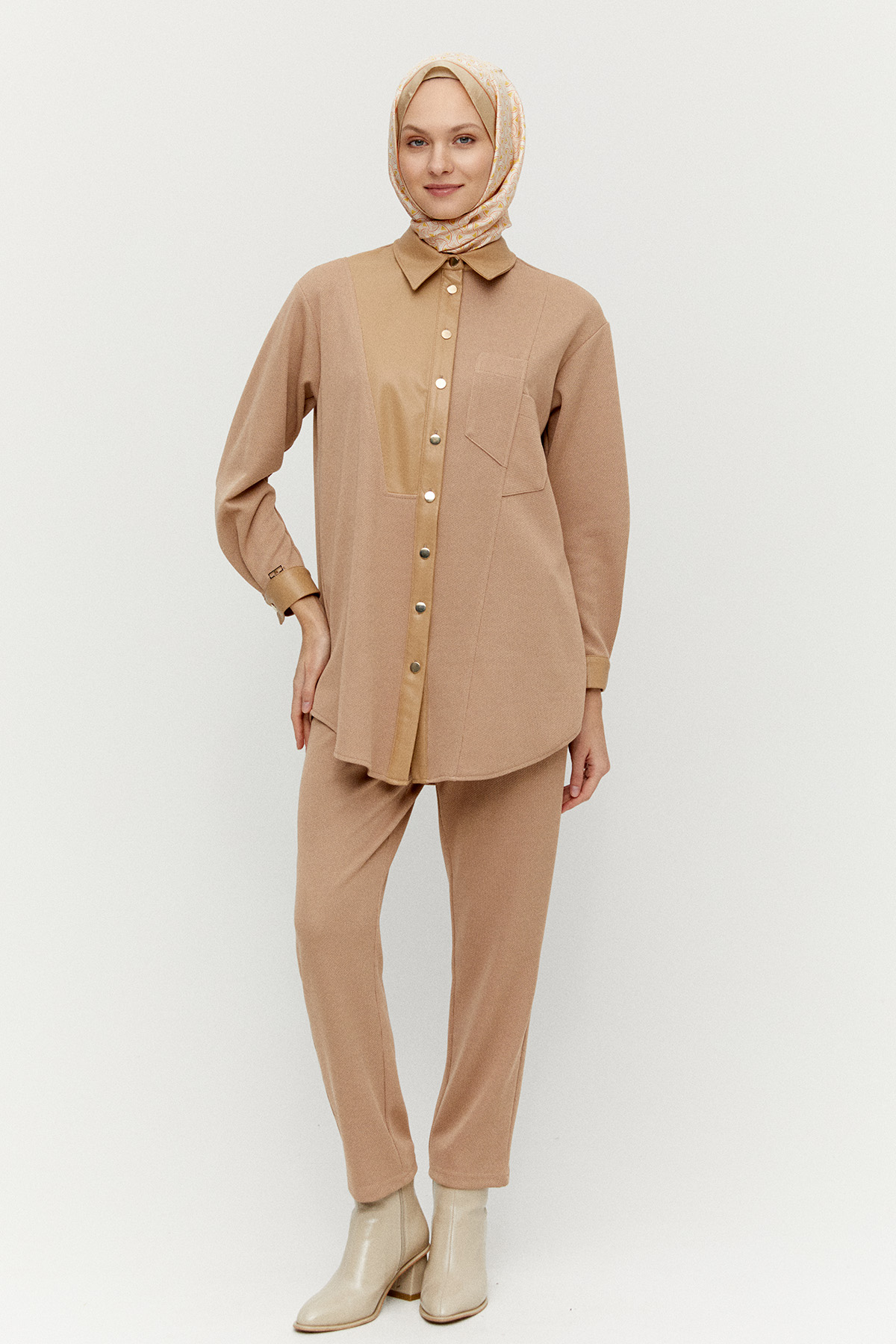 Deri Kombinli Örme Tunik