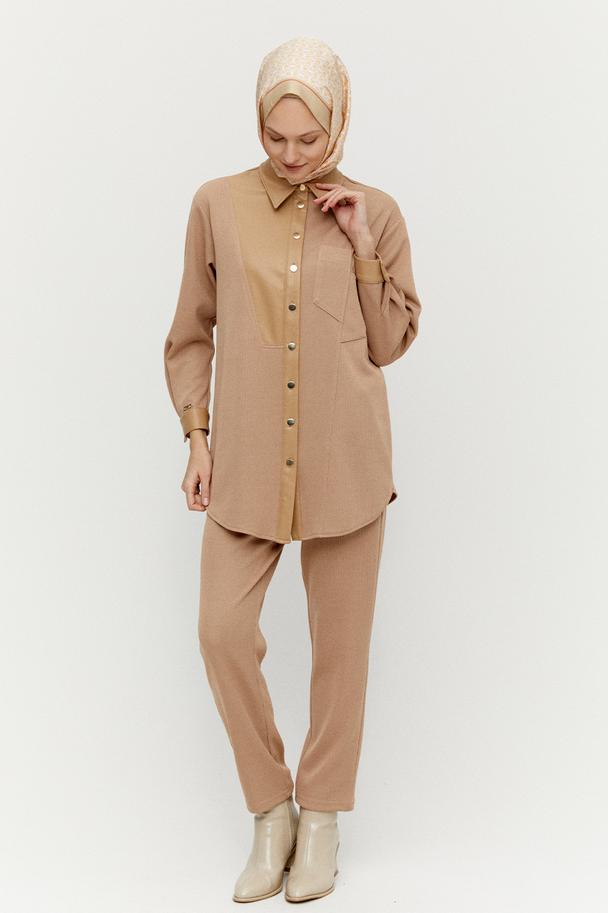 Deri Kombinli Örme Tunik