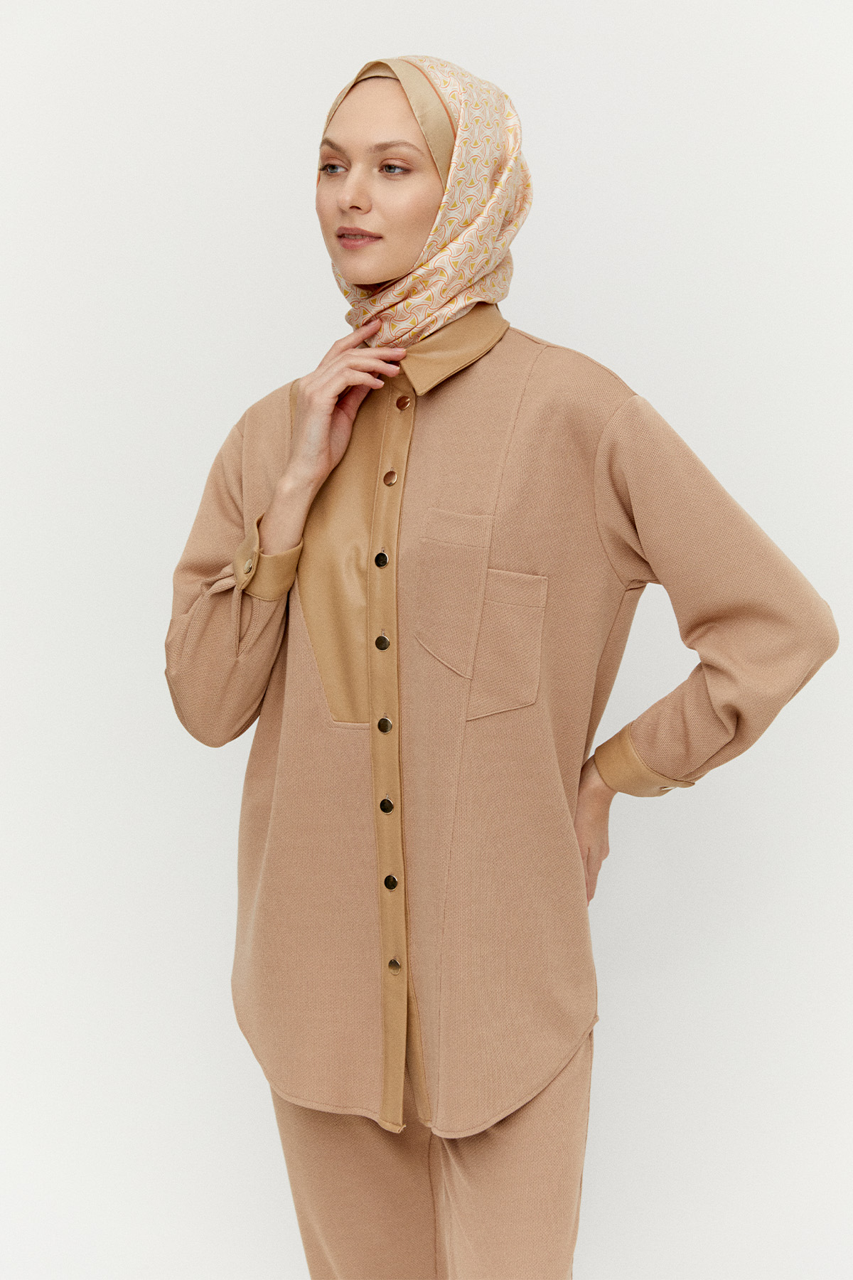 Deri Kombinli Örme Tunik