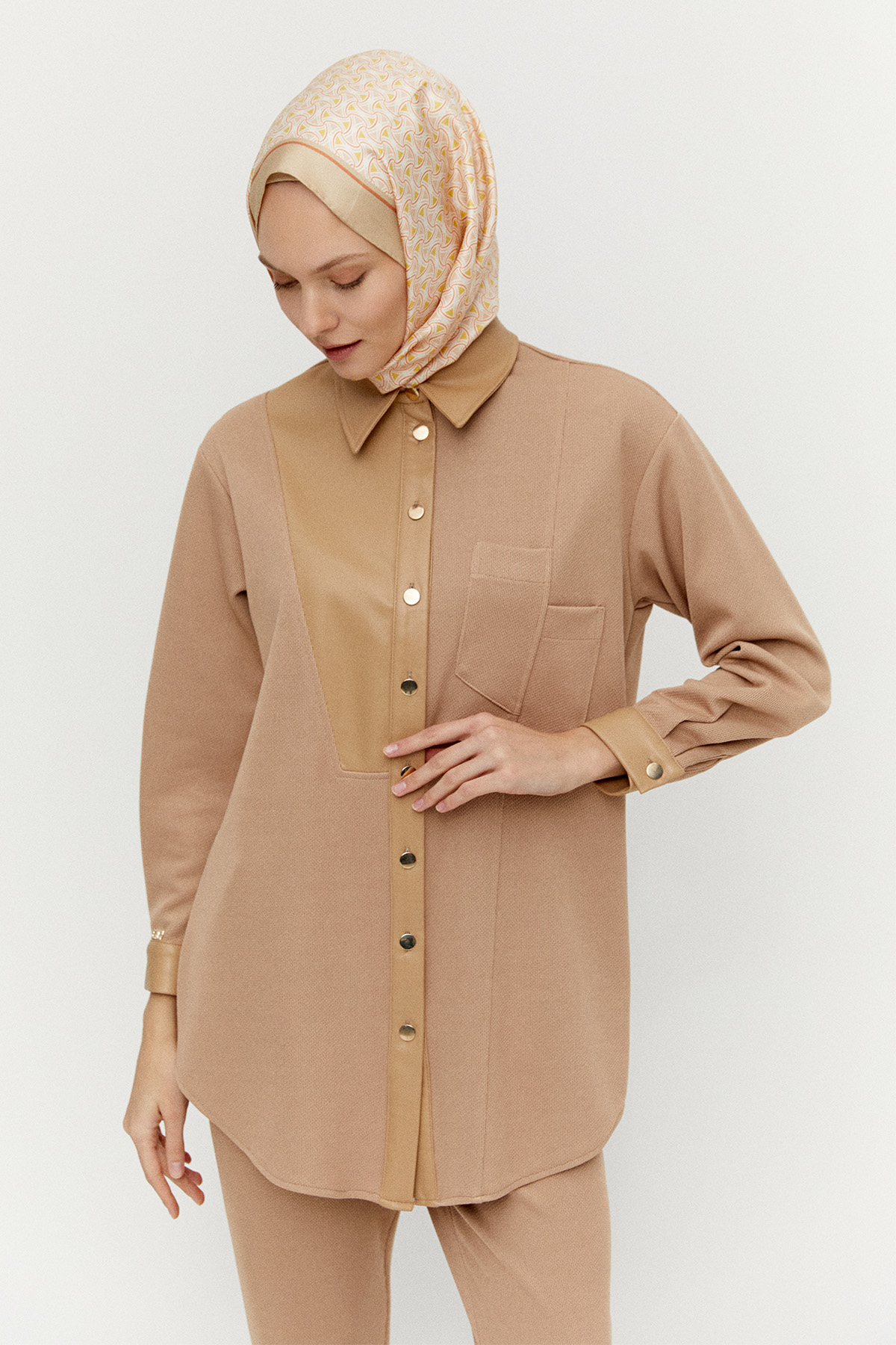 Deri Kombinli Örme Tunik