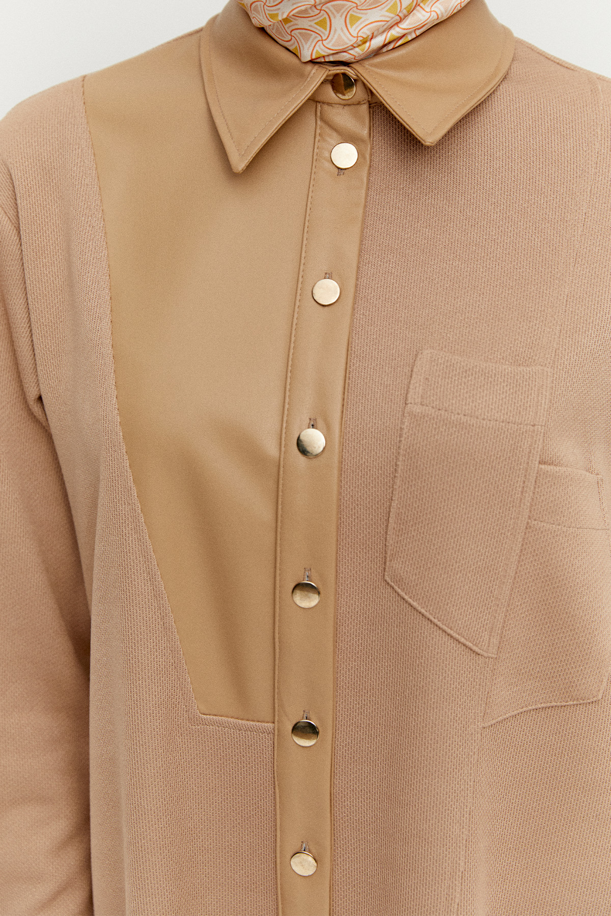 Deri Kombinli Örme Tunik