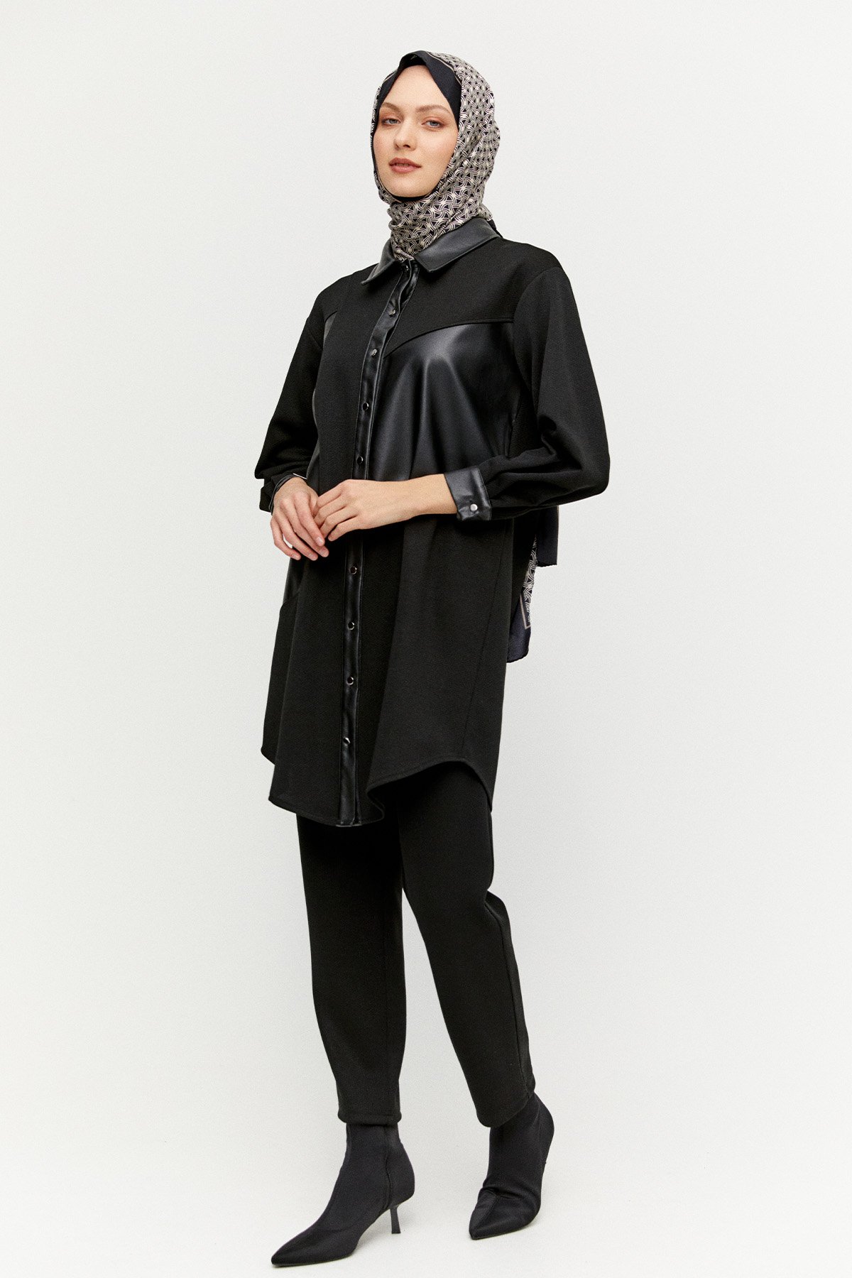 Suni Deri Kombinli Tunik