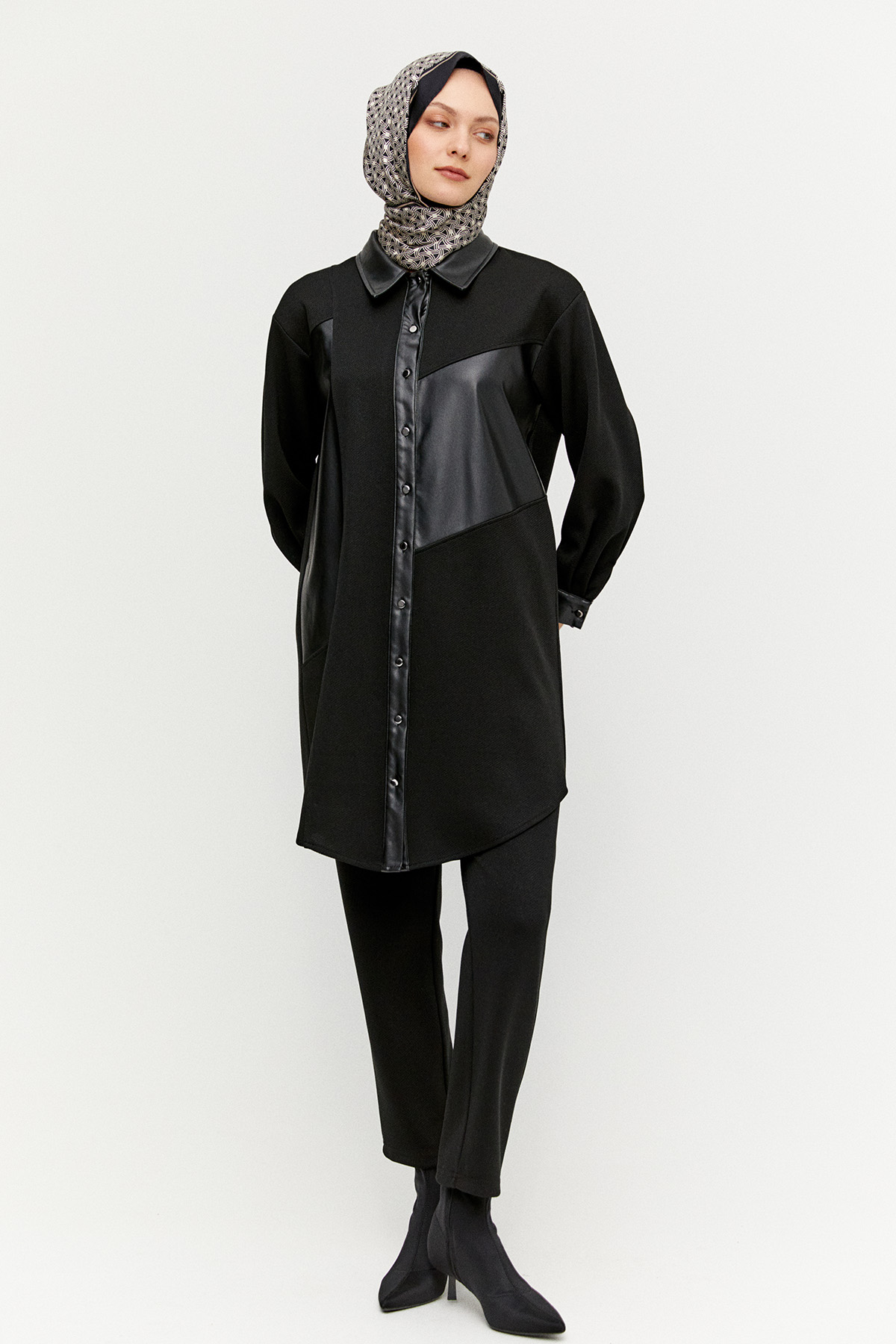 Suni Deri Kombinli Tunik