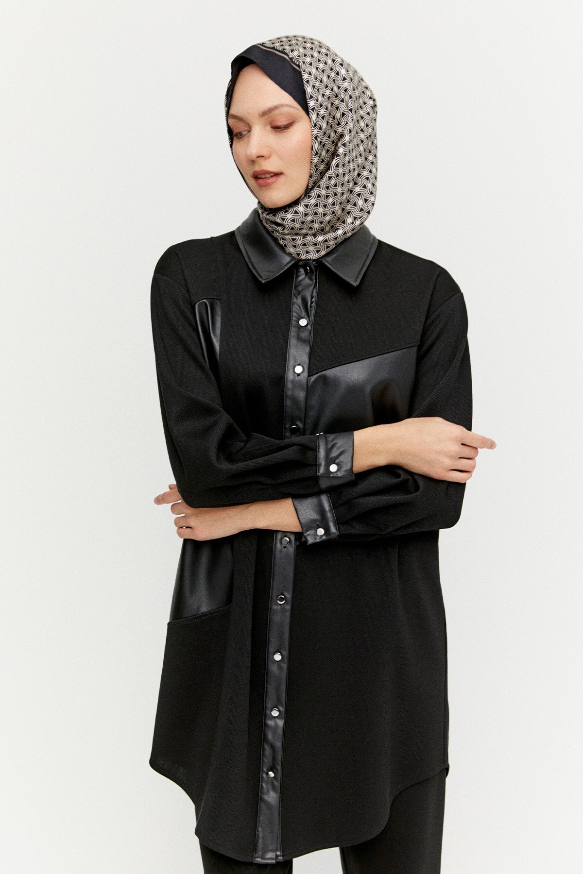 Suni Deri Kombinli Tunik