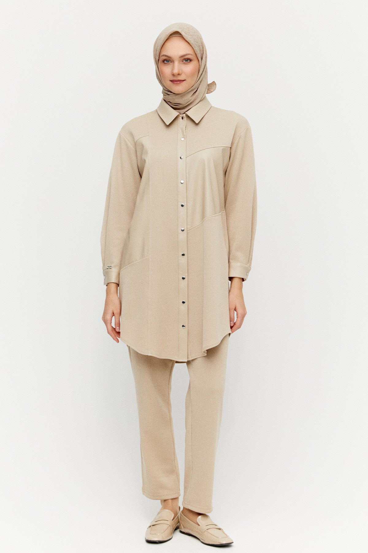 Suni Deri Kombinli Tunik