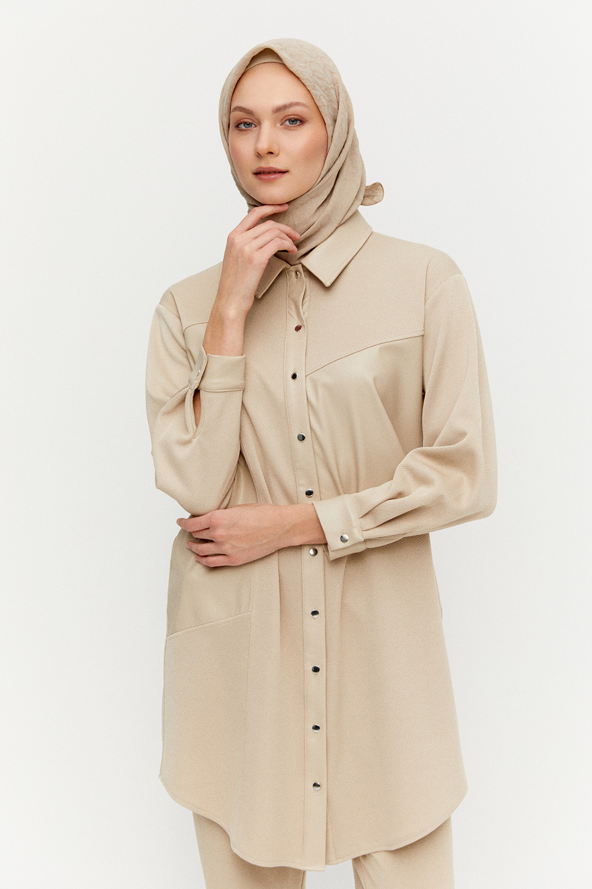 Suni Deri Kombinli Tunik