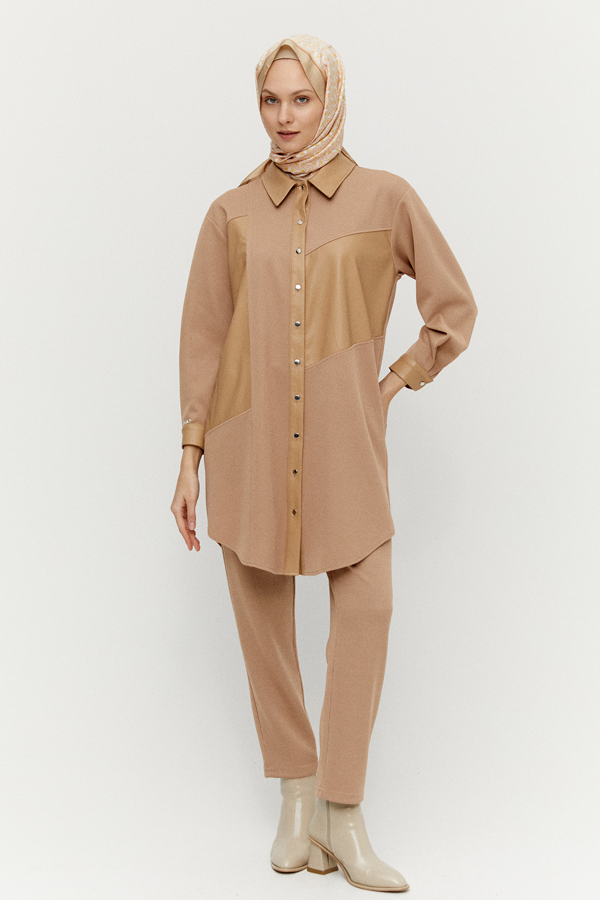 Suni Deri Kombinli Tunik