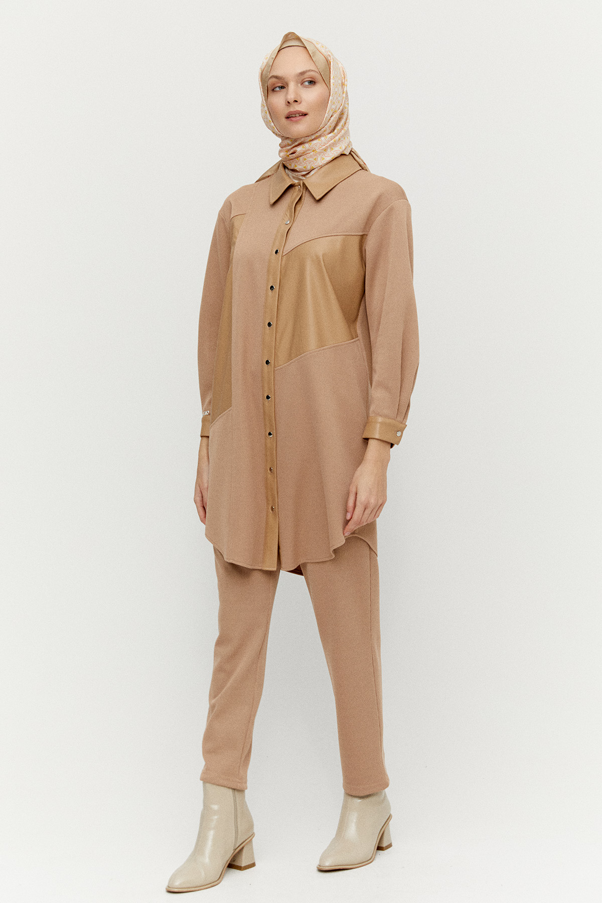 Suni Deri Kombinli Tunik