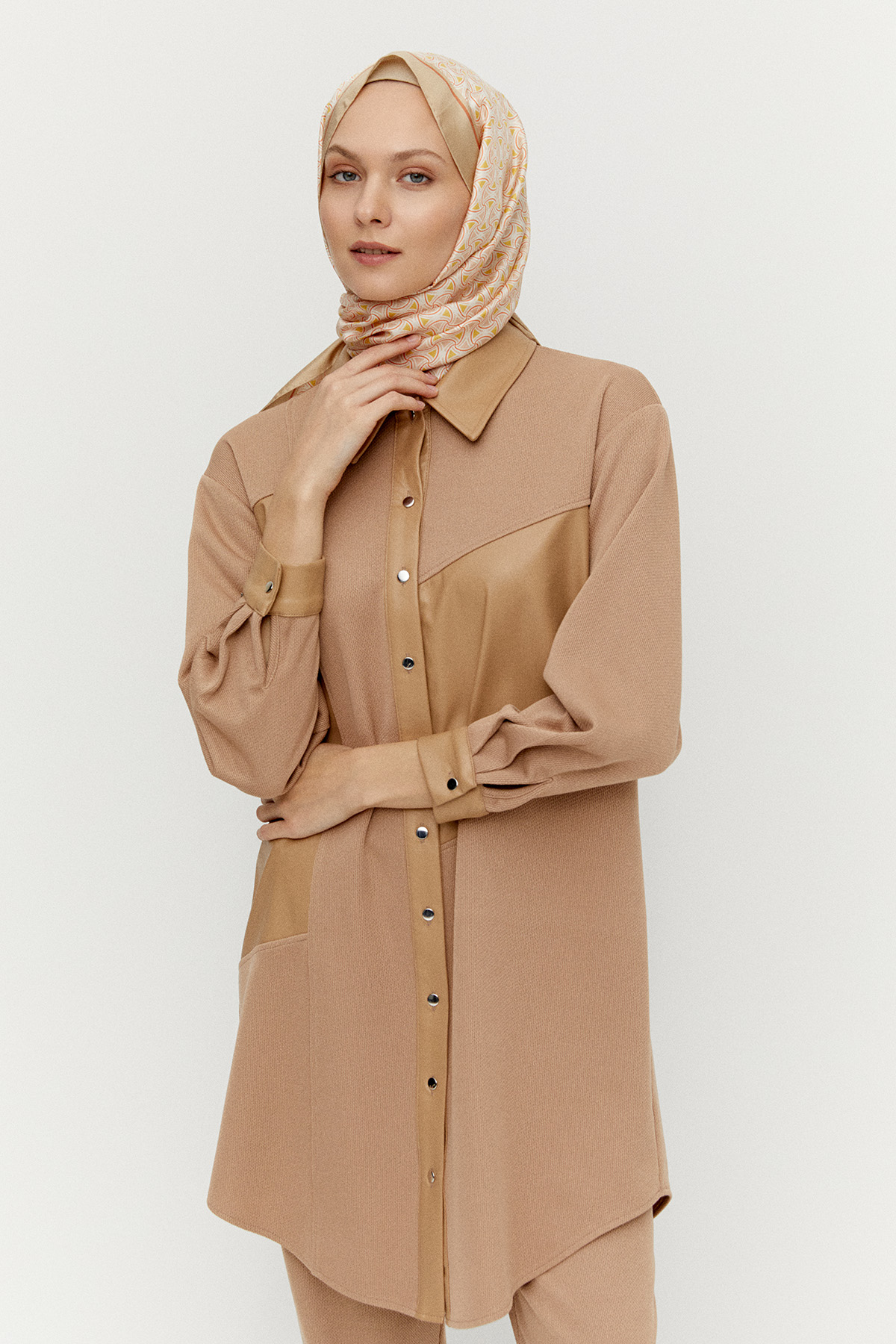 Suni Deri Kombinli Tunik