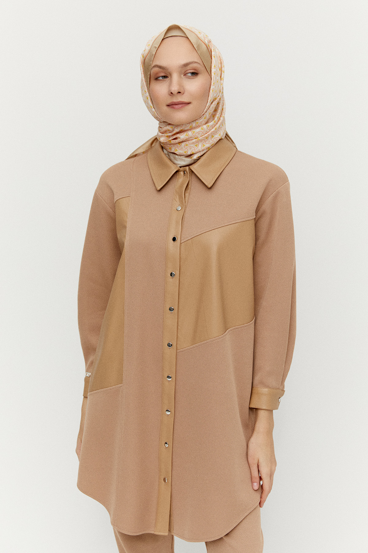 Suni Deri Kombinli Tunik