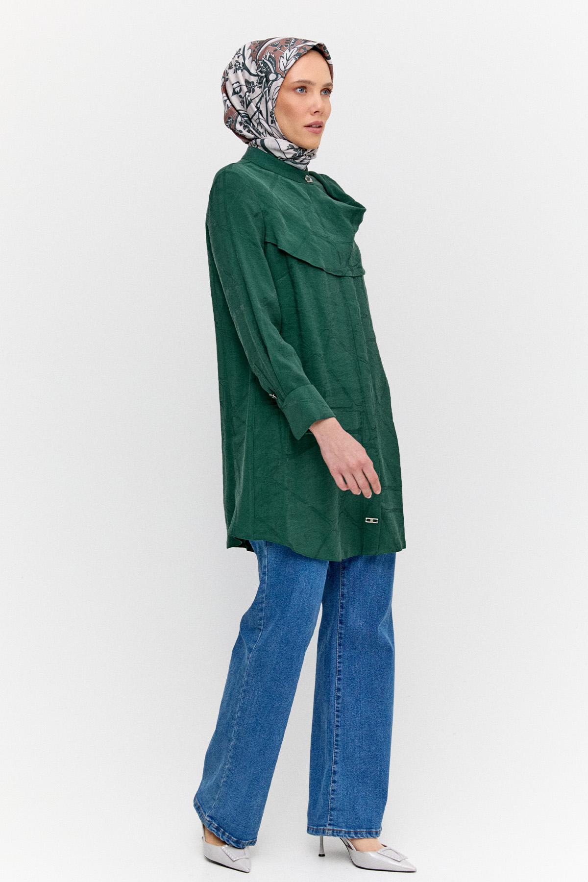 Rüzgarlık Detaylı Düğmeli Tunik, Tesettür Giyim