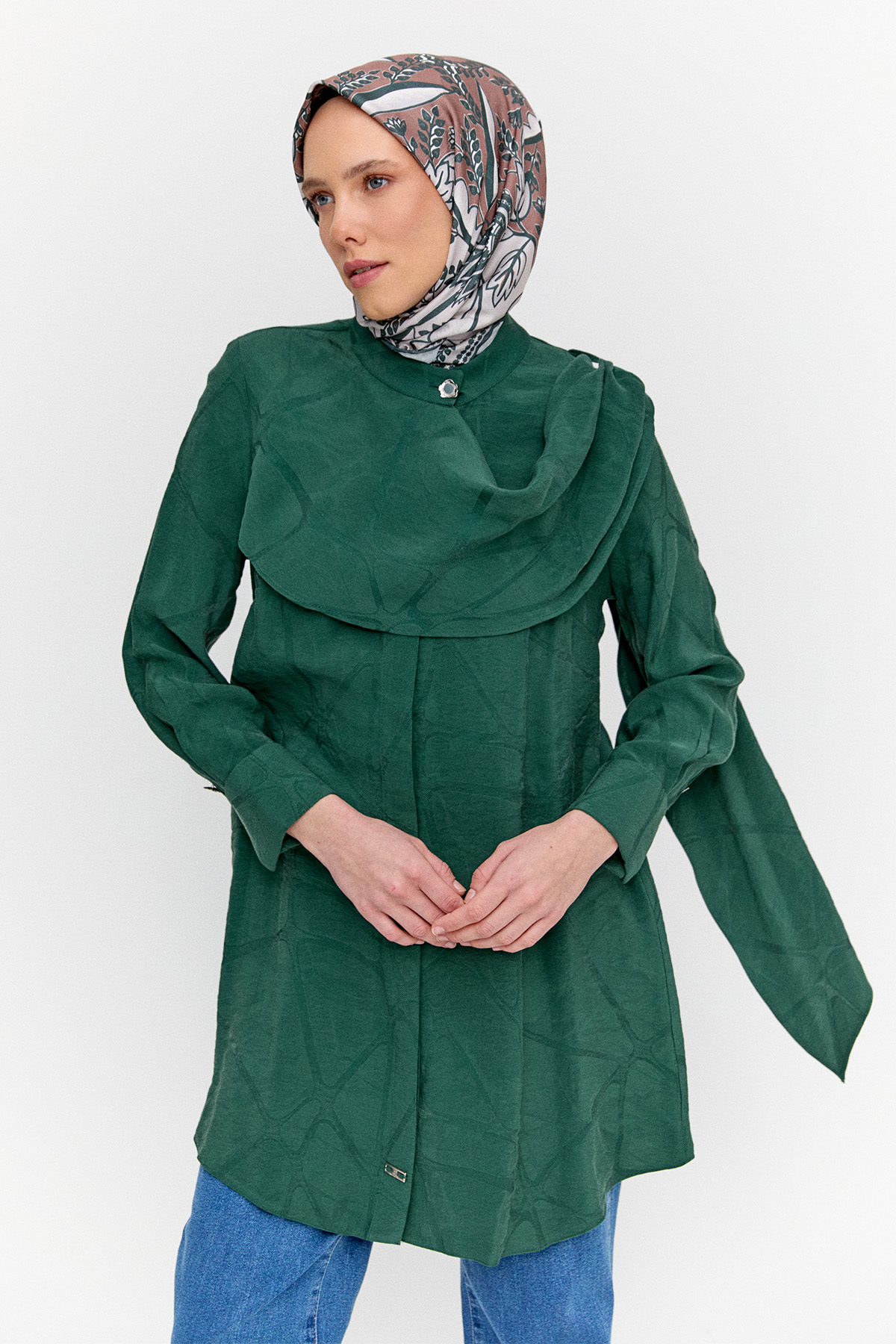 Rüzgarlık Detaylı Düğmeli Tunik, Tesettür Giyim
