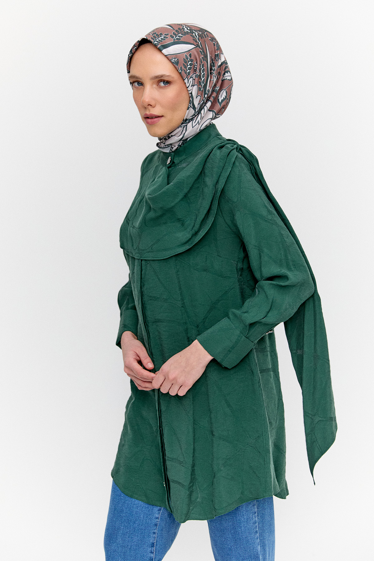 Rüzgarlık Detaylı Düğmeli Tunik, Tesettür Giyim