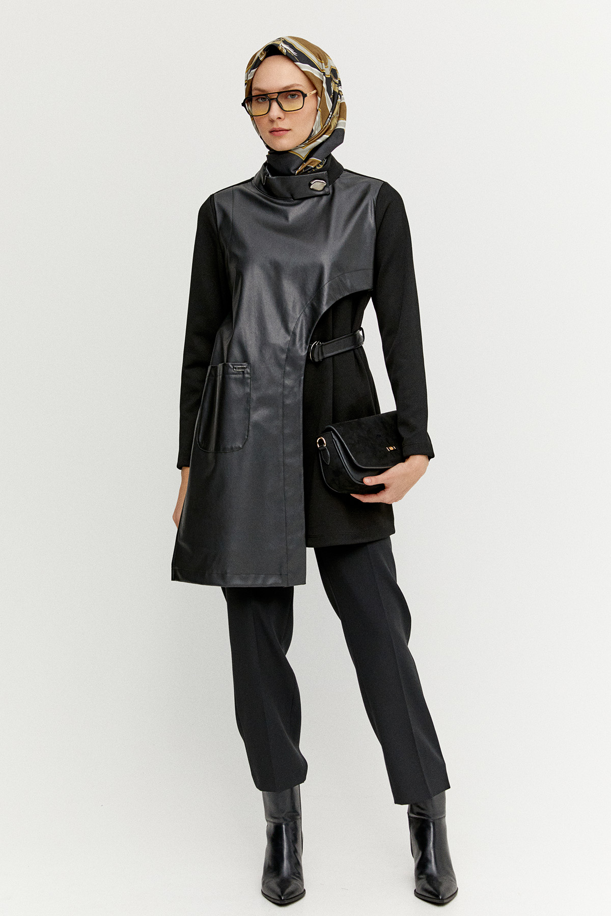 Asimetrik Suni Derili Tunik, Tesettür Giyim