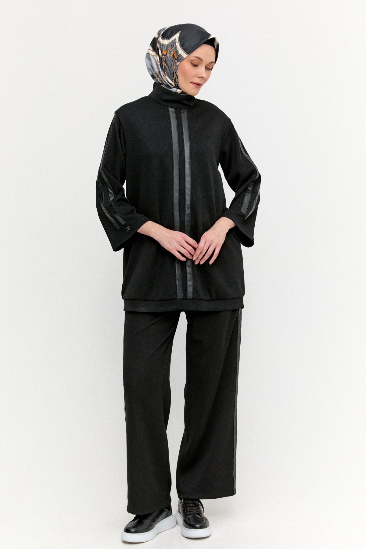 Deri Şeritli Yüksek Yaka Tunik, Tesettür Giyim