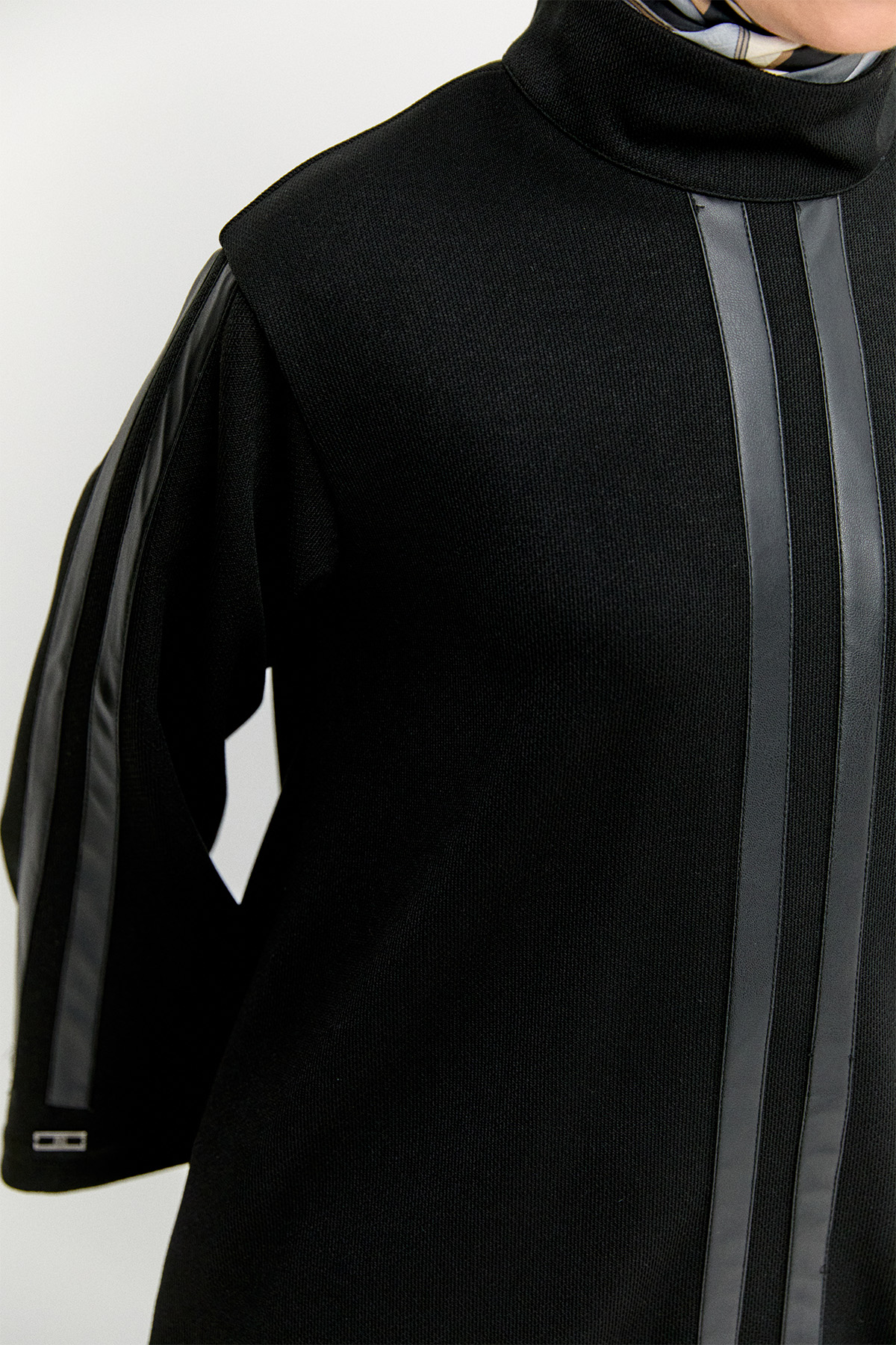 Deri Şeritli Yüksek Yaka Tunik, Tesettür Giyim