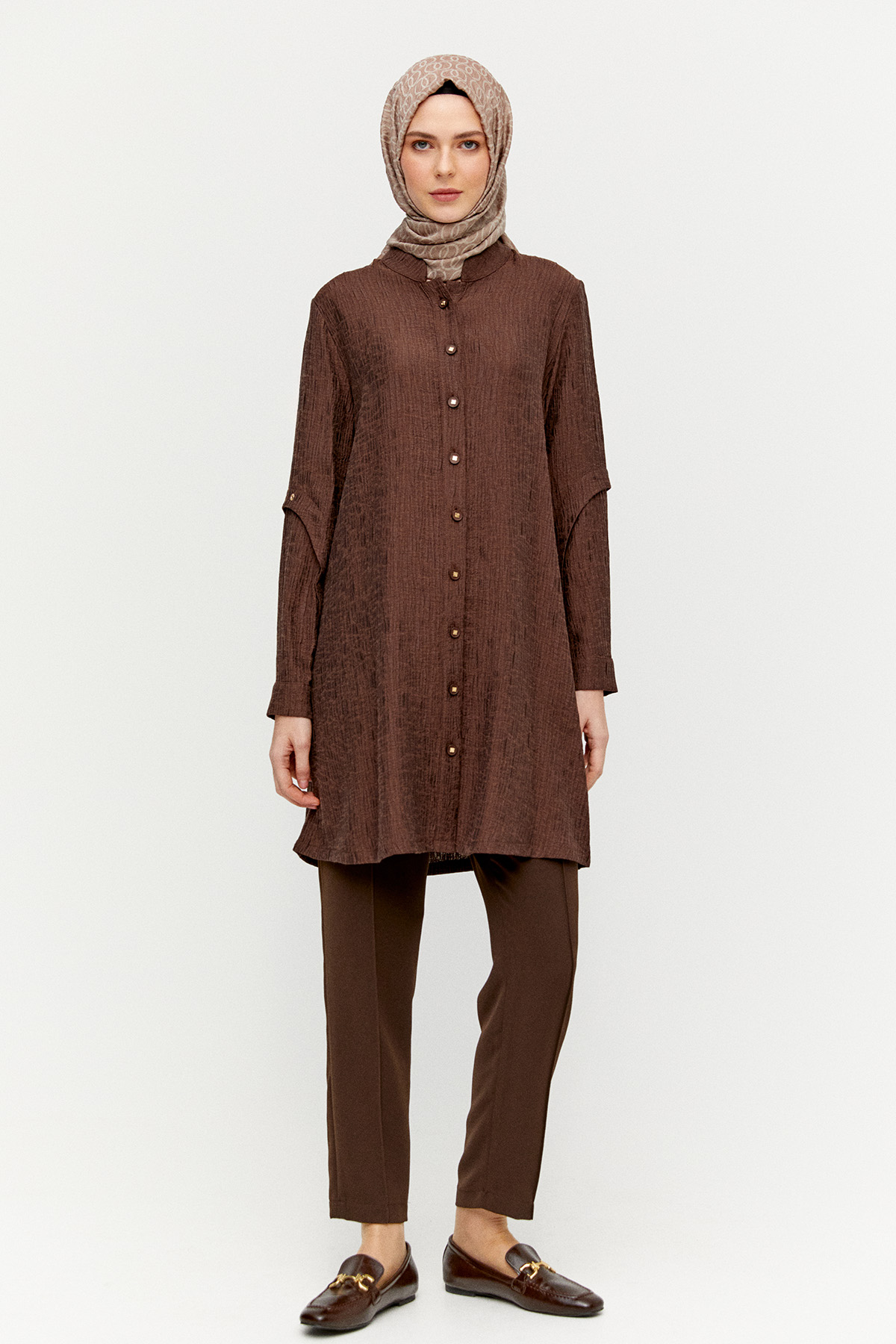 Jakarlı Kuşgözü Detaylı Hakim Yaka Tunik