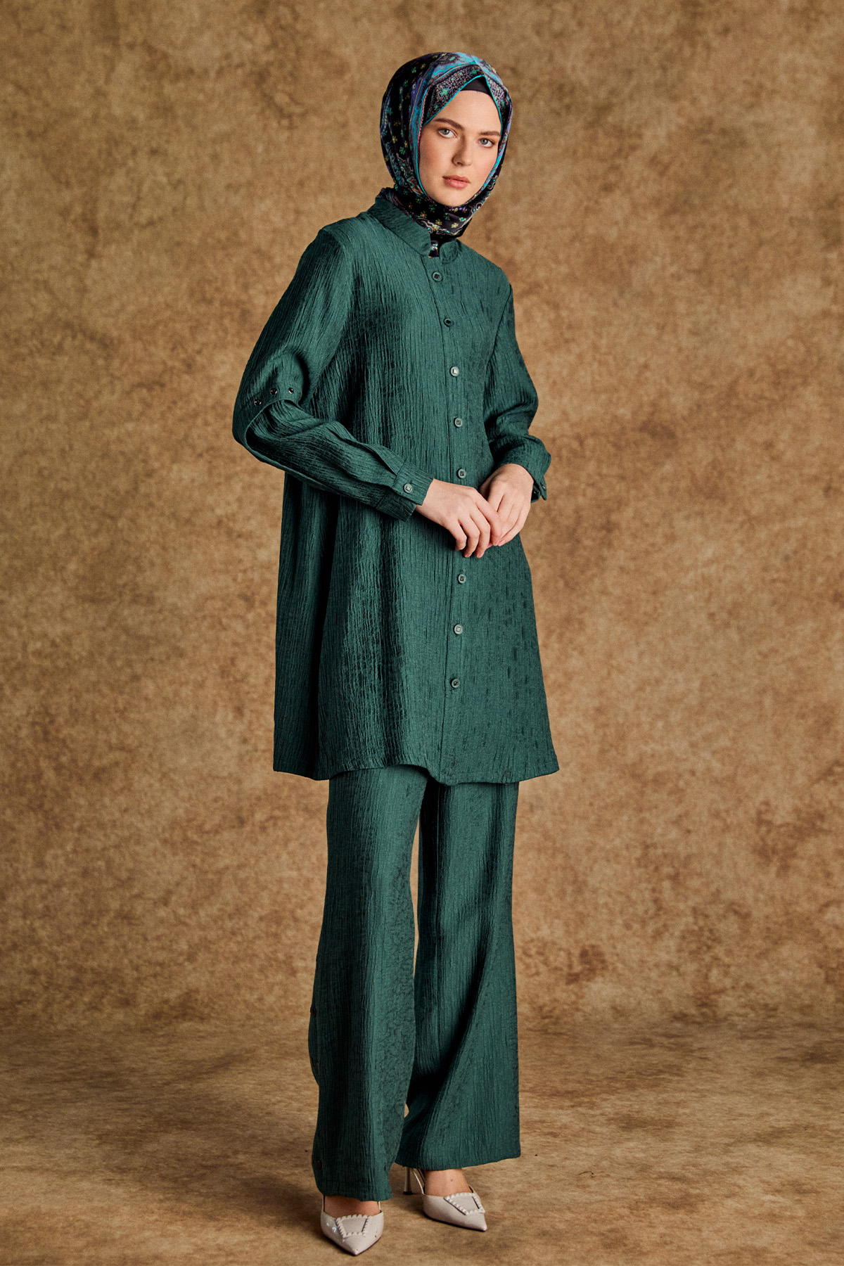 Jakarlı Kuşgözü Detaylı Hakim Yaka Tunik