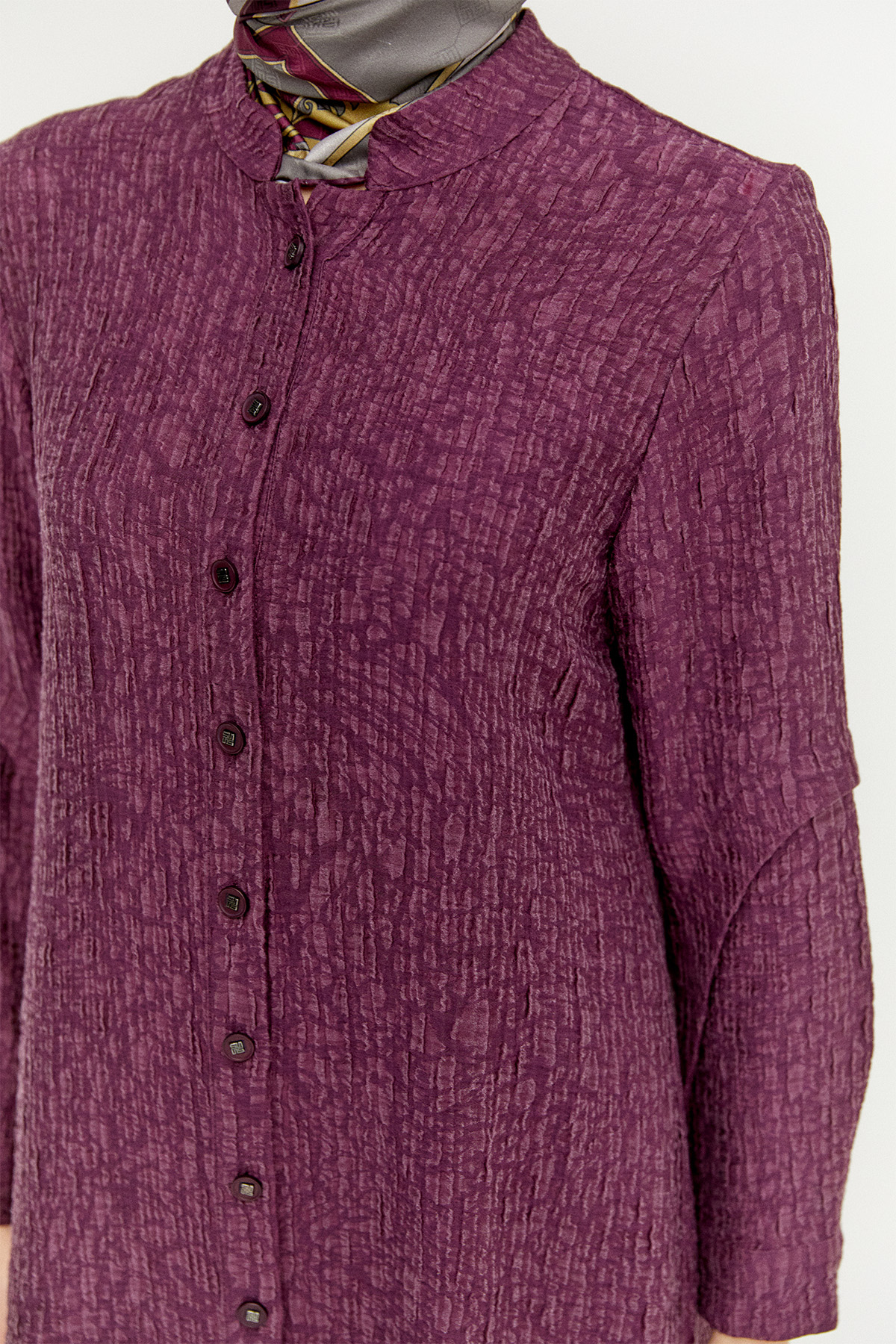 Jakarlı Kuşgözü Detaylı Hakim Yaka Tunik, Tesettür Giyim