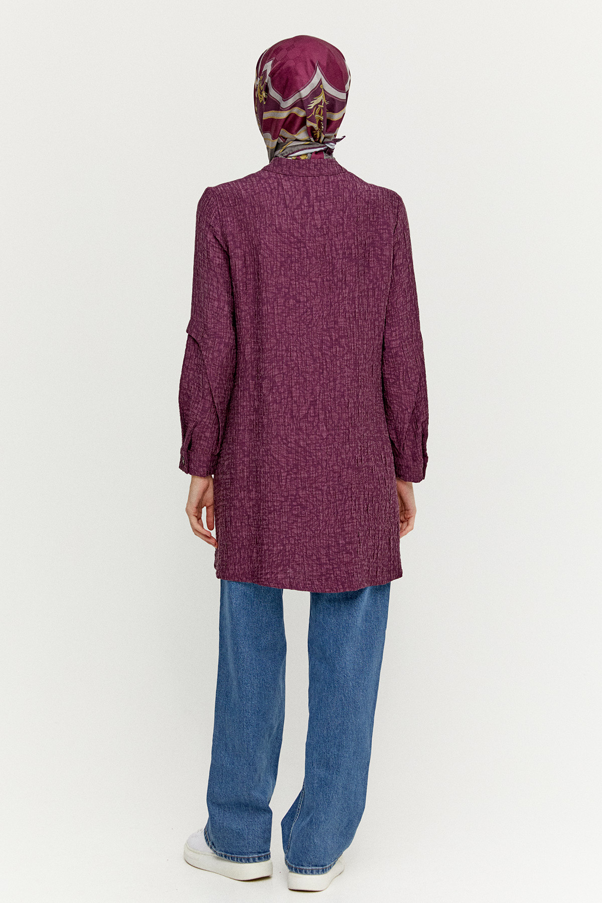 Jakarlı Kuşgözü Detaylı Hakim Yaka Tunik, Tesettür Giyim