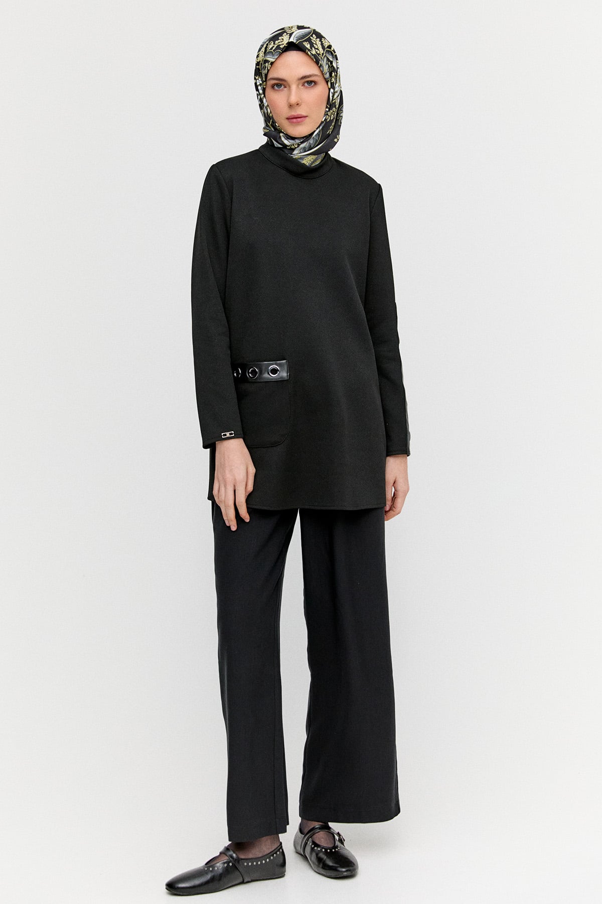 Hakim Yaka Kuşgözlü Örme Tunik, Tesettür Giyim