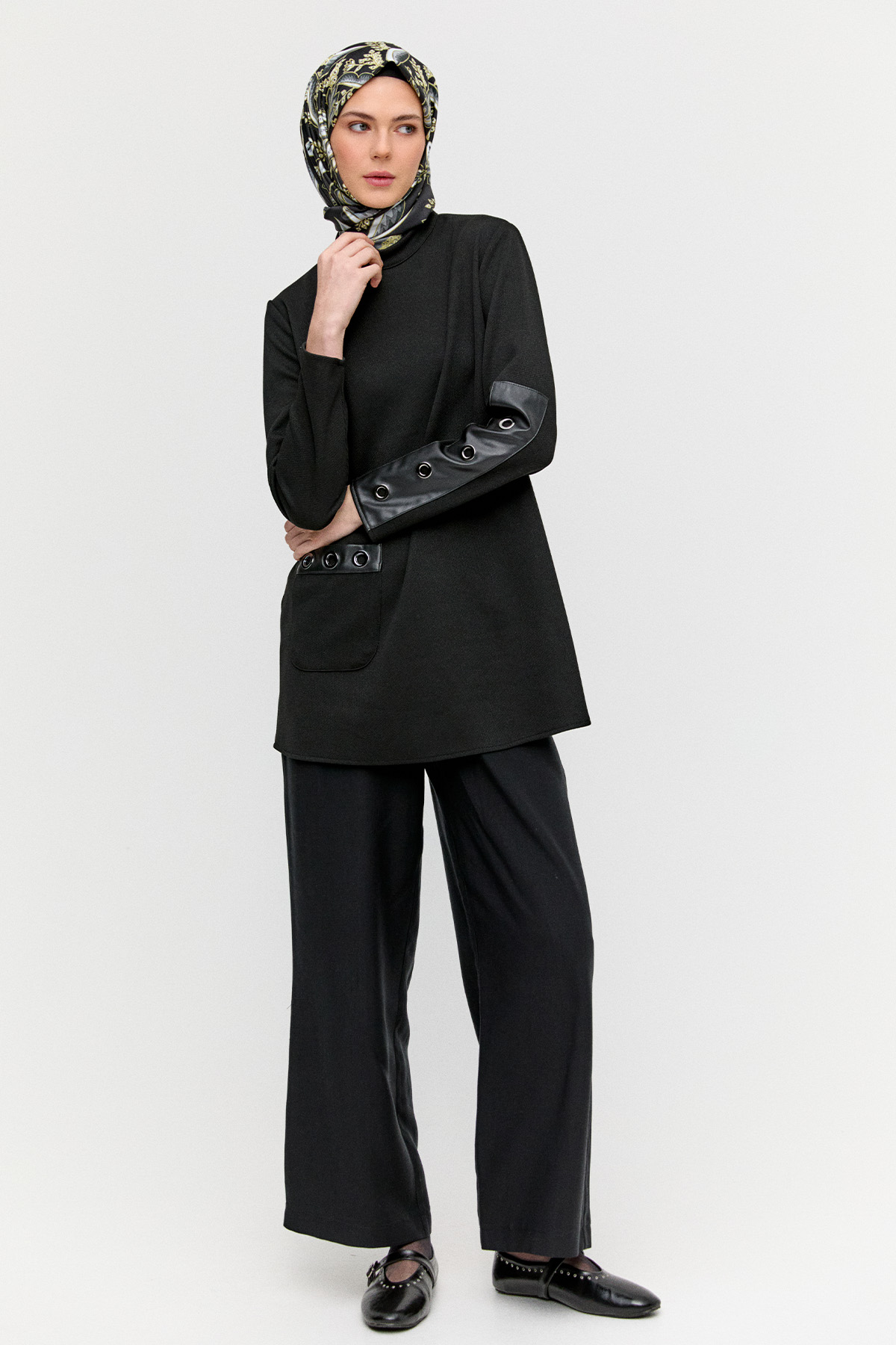 Hakim Yaka Kuşgözlü Örme Tunik, Tesettür Giyim