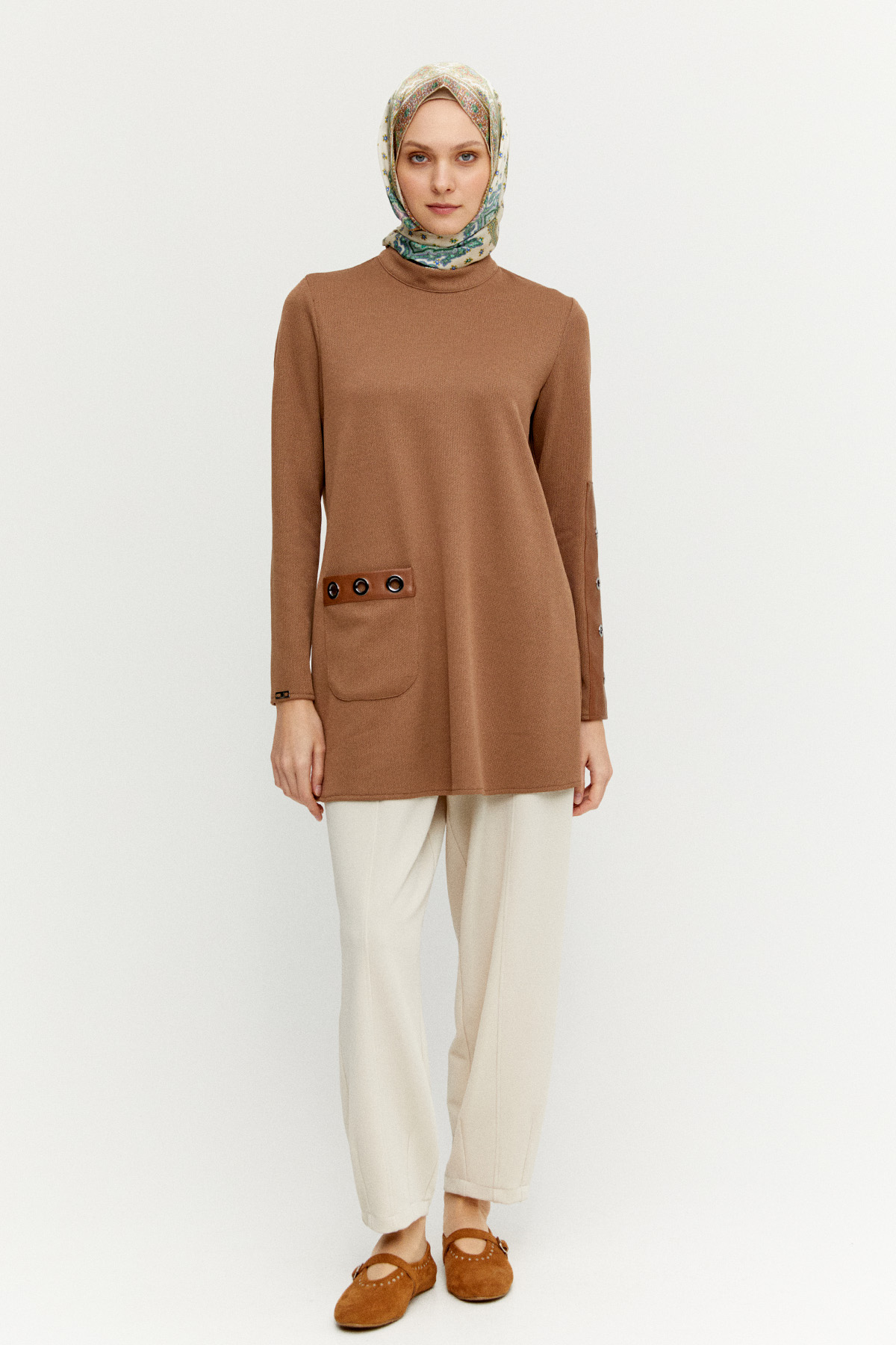 Hakim Yaka Kuşgözlü Örme Tunik, Tesettür Giyim