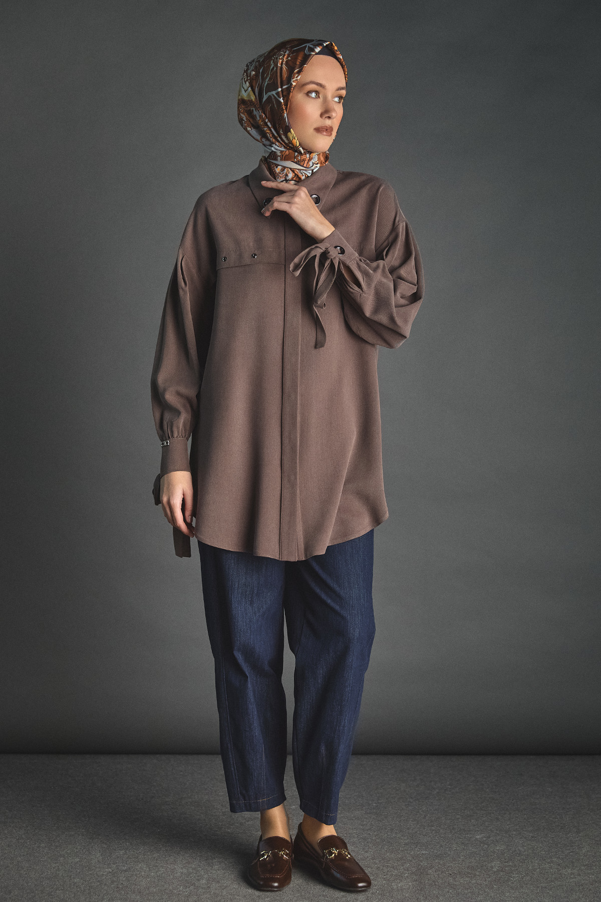 Kuşgözü Detaylı Lyocell Tunik