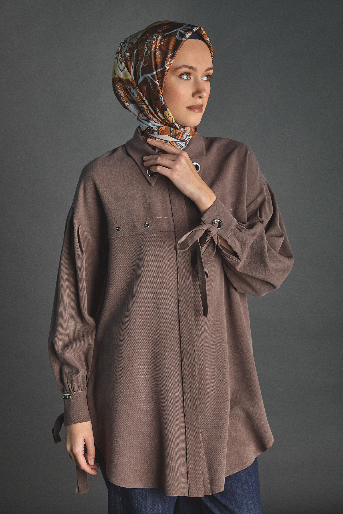 Kuşgözü Detaylı Lyocell Tunik