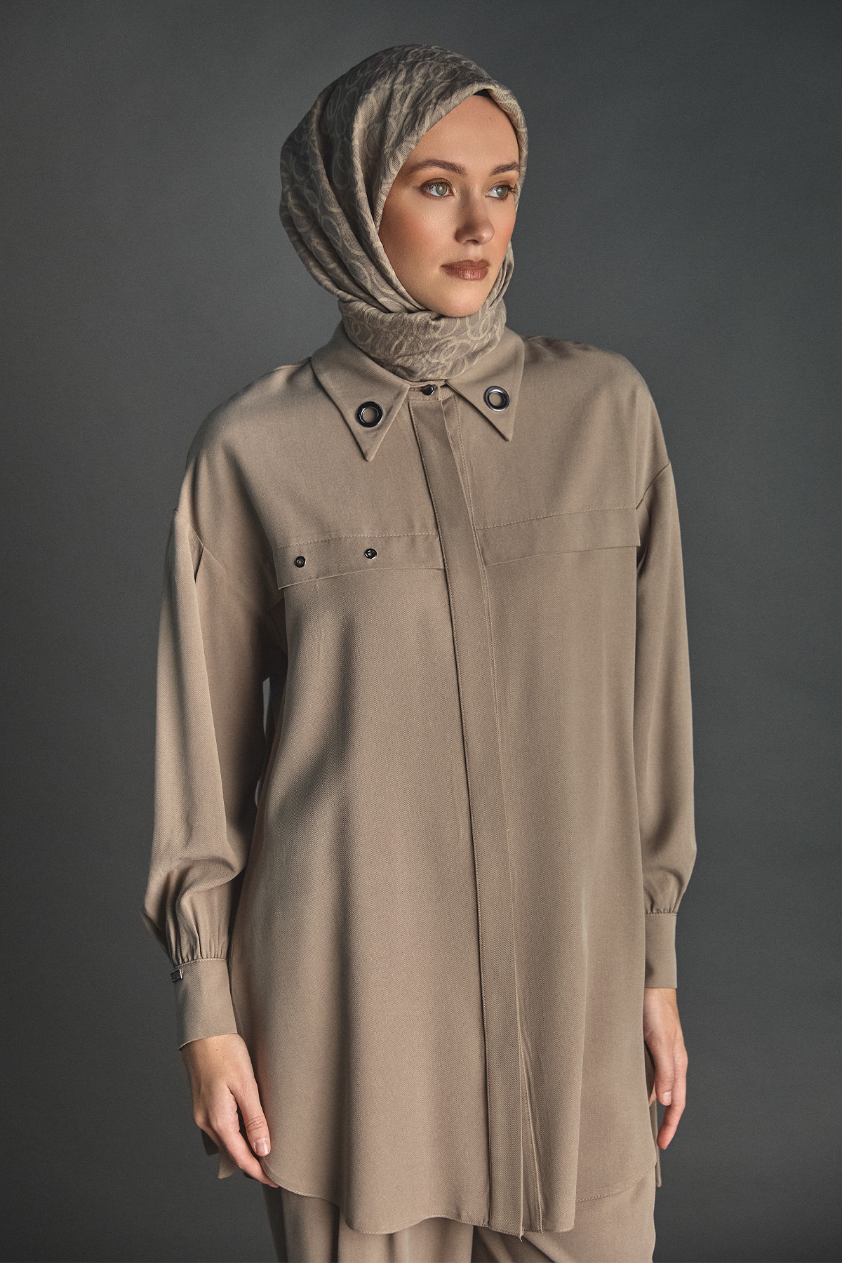 Kuşgözü Detaylı Lyocell Tunik